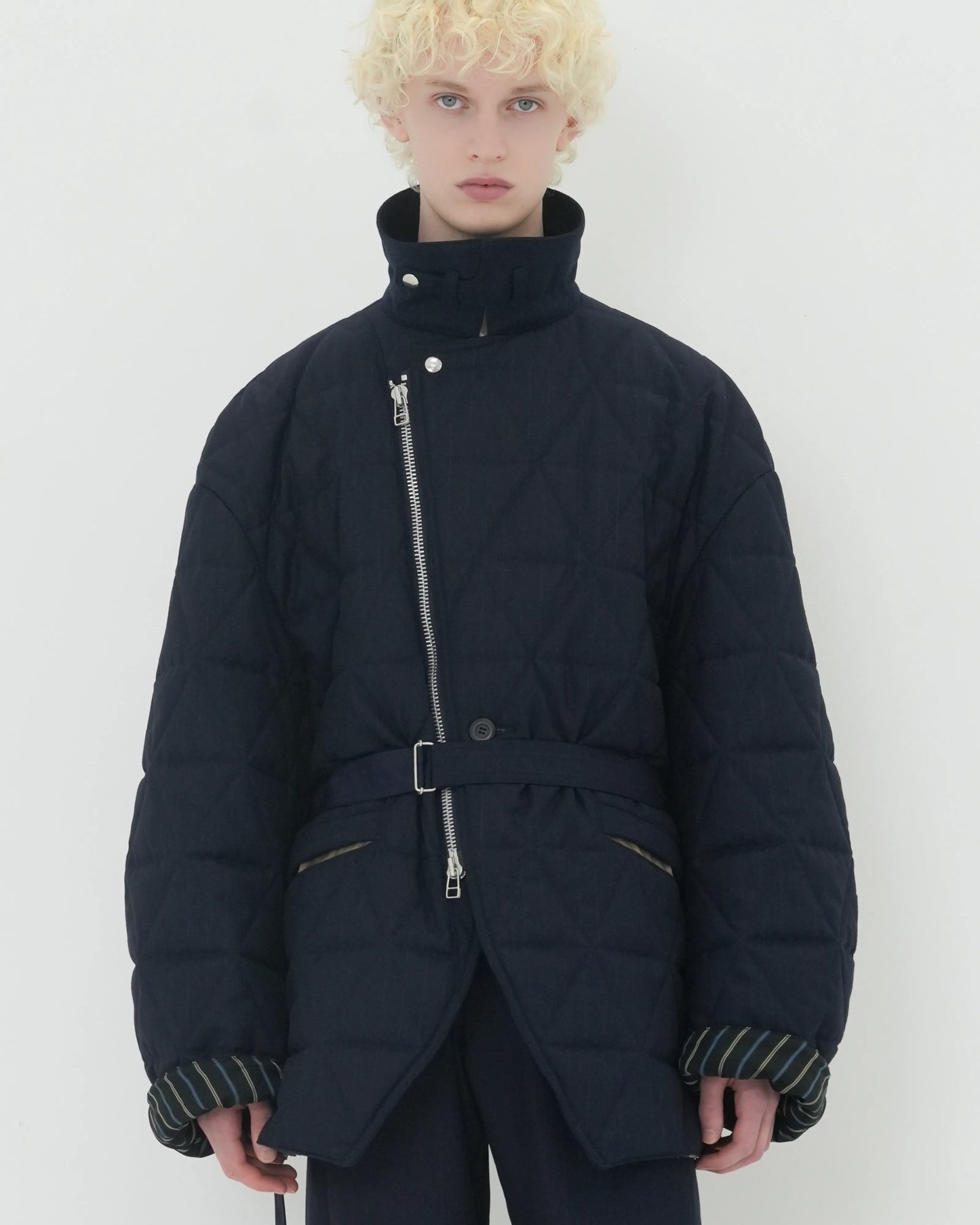 CHALK STRIPE QUILTING JACKET NAVY