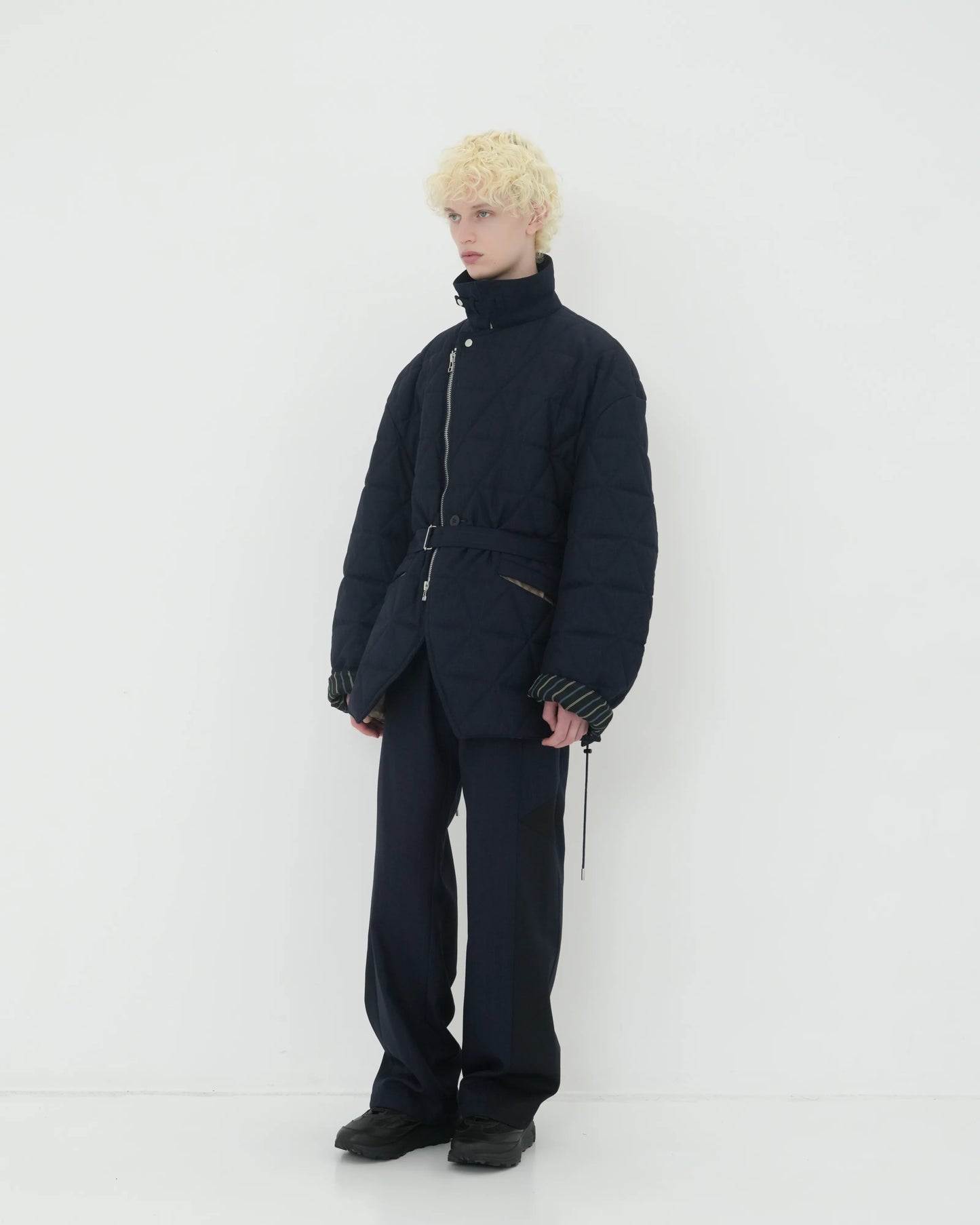 CHALK STRIPE TRACK PANTS NAVY