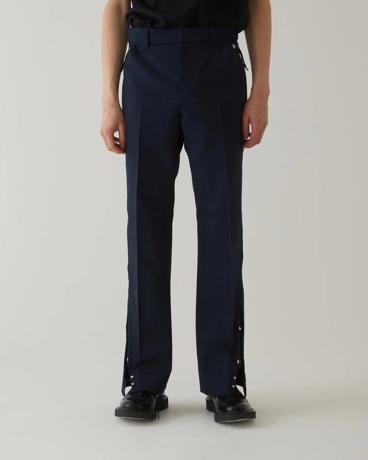 GLEN CHECK FLARED SLACKS NAVY
