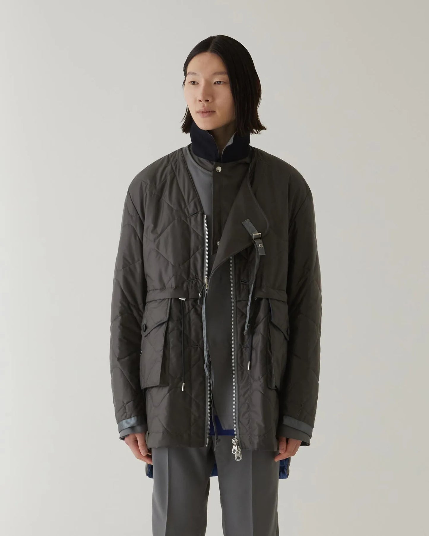 QUILTING LONG BLOUSON GREY