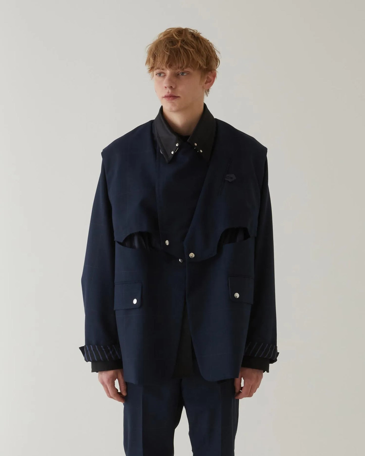 GLEN CHECK WESTERN JACKET NAVY