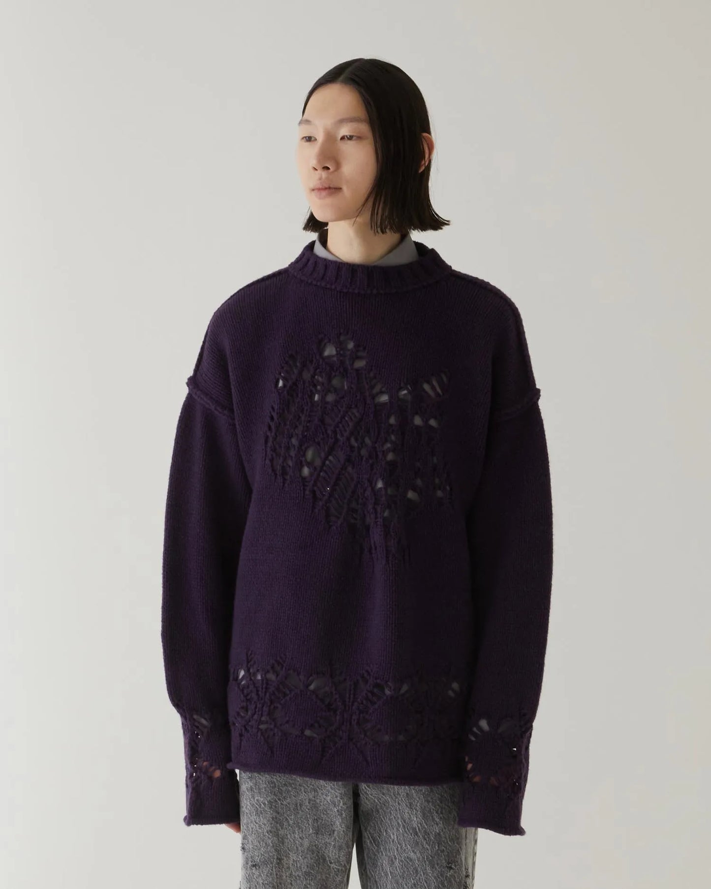 EAGLE PATTERN DAMAGE KNIT PURPLE
