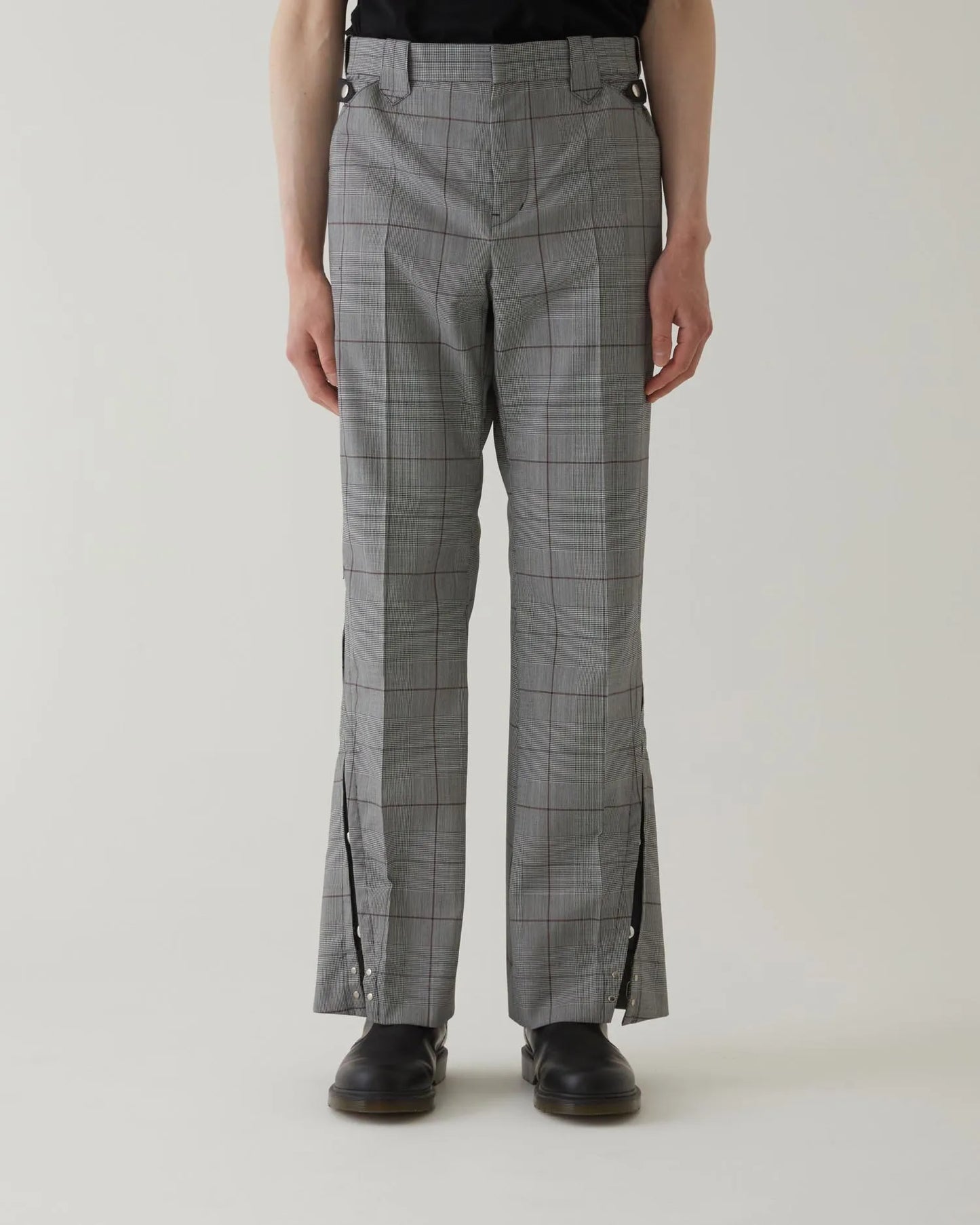 GLEN CHECK FLARED SLACKS GREY