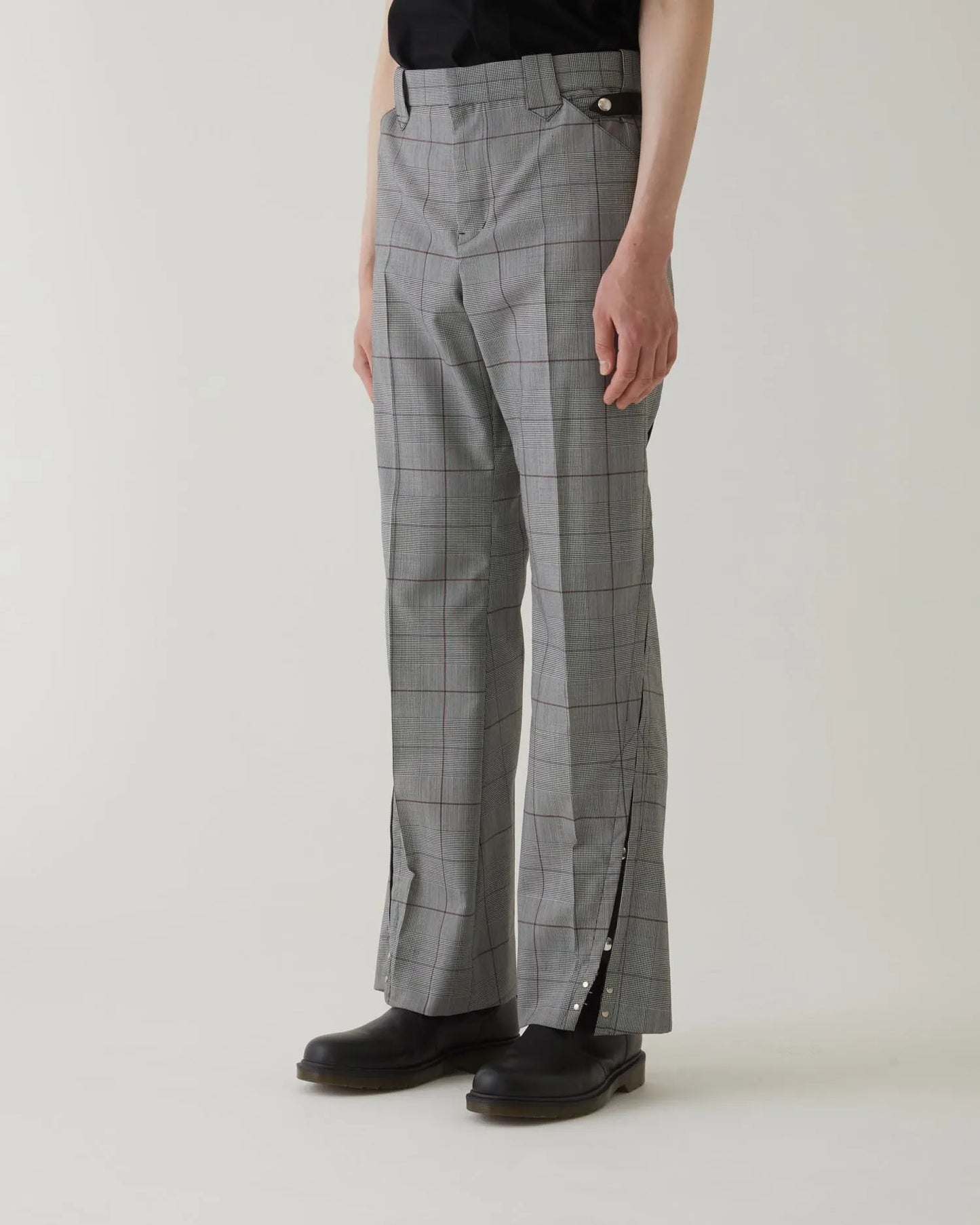 GLEN CHECK FLARED SLACKS GREY