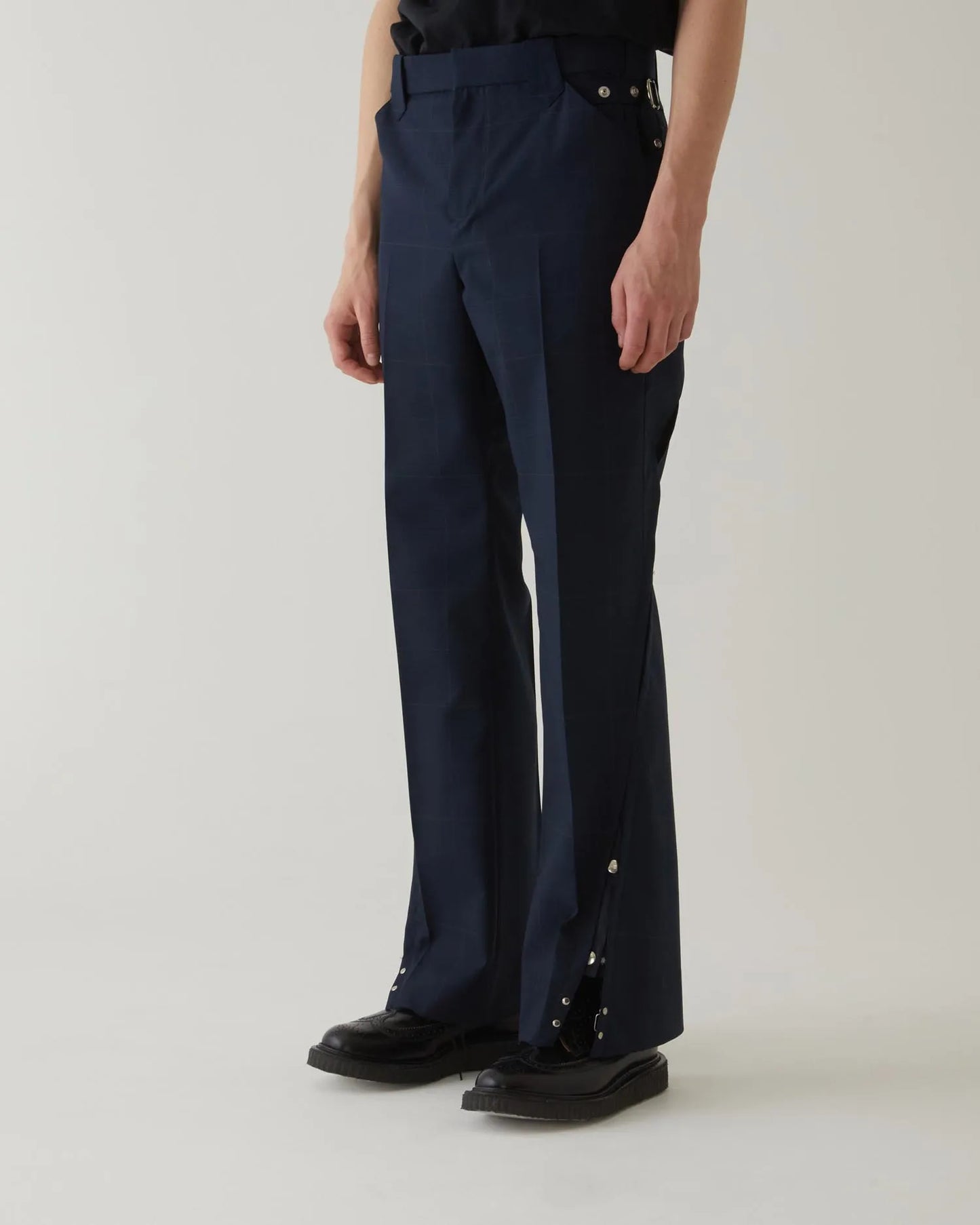 GLEN CHECK FLARED SLACKS NAVY