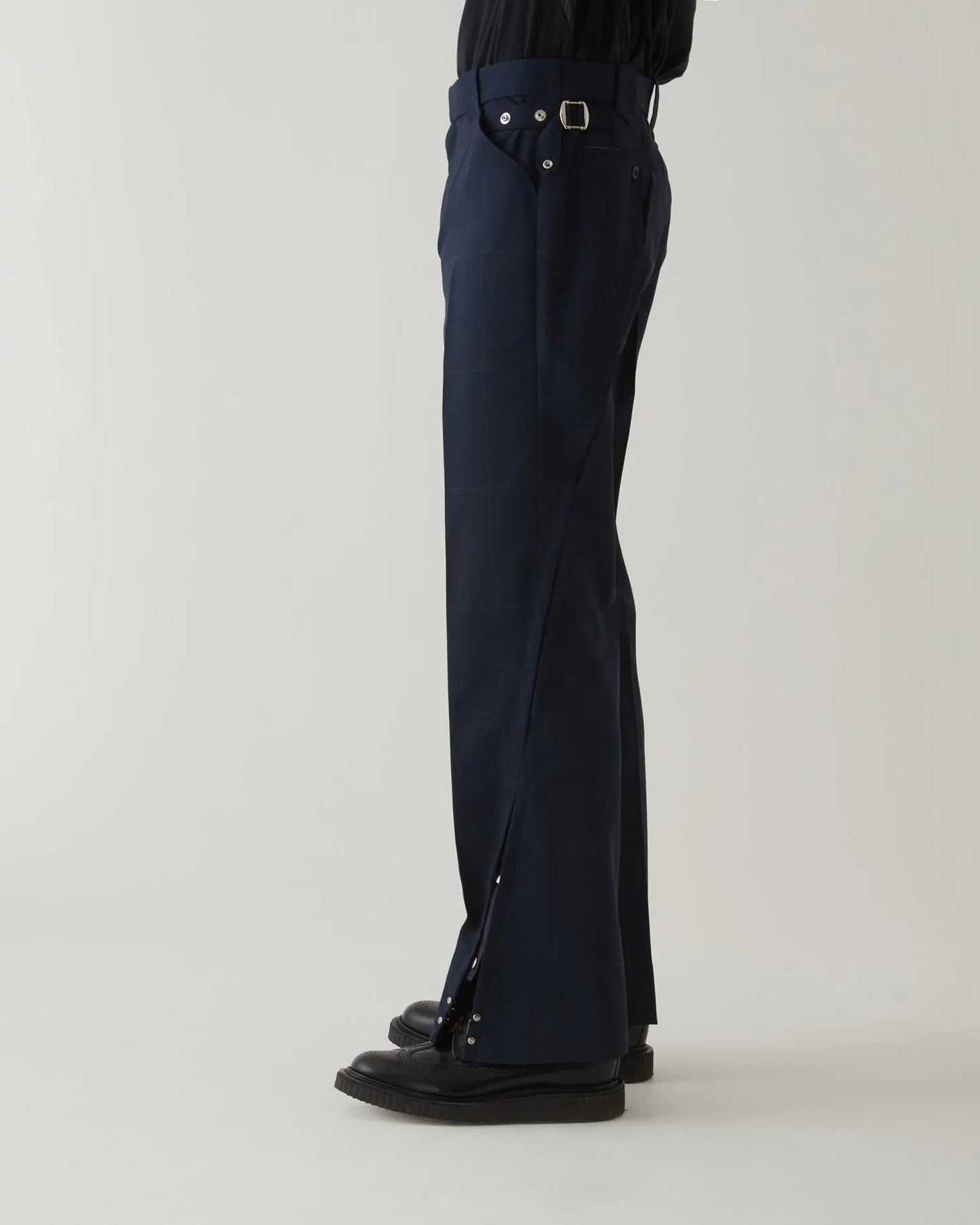 GLEN CHECK FLARED SLACKS NAVY