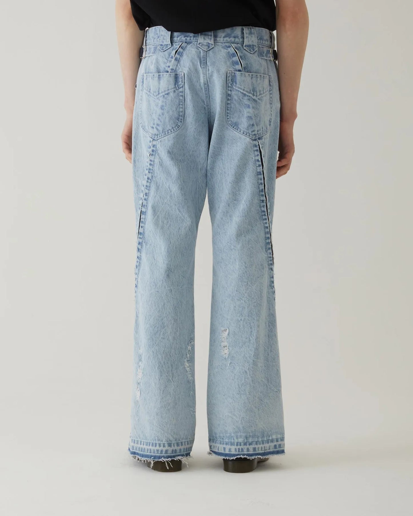 CRACKS BLEACH FLARED DENIM PANTS INDIGO