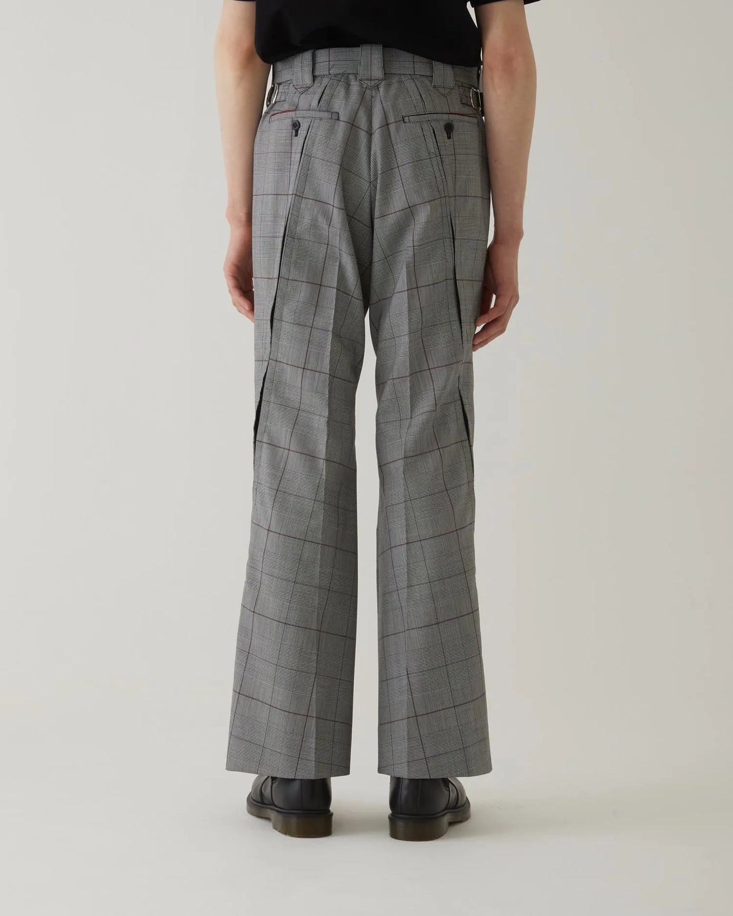 GLEN CHECK FLARED SLACKS GREY