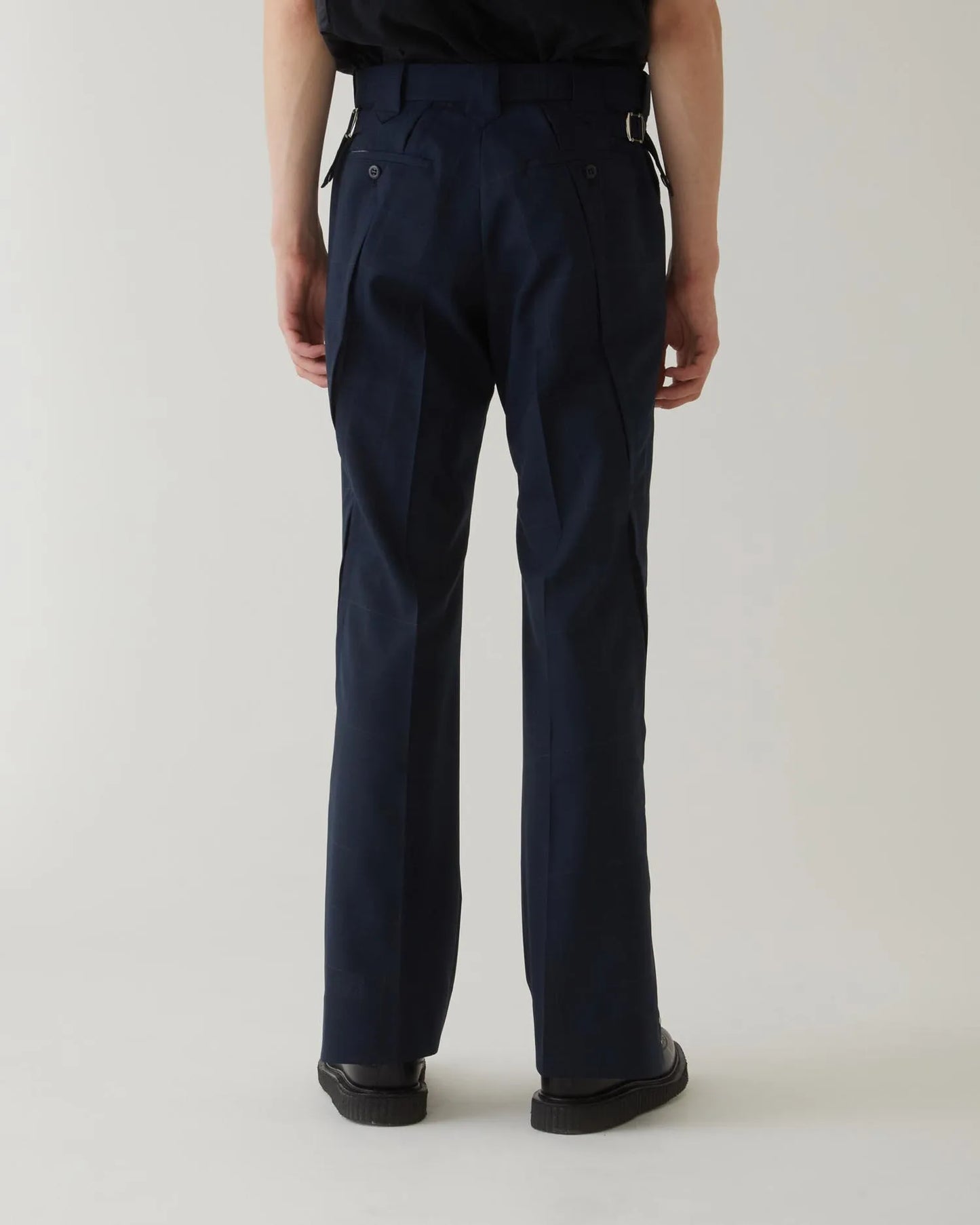 GLEN CHECK FLARED SLACKS NAVY