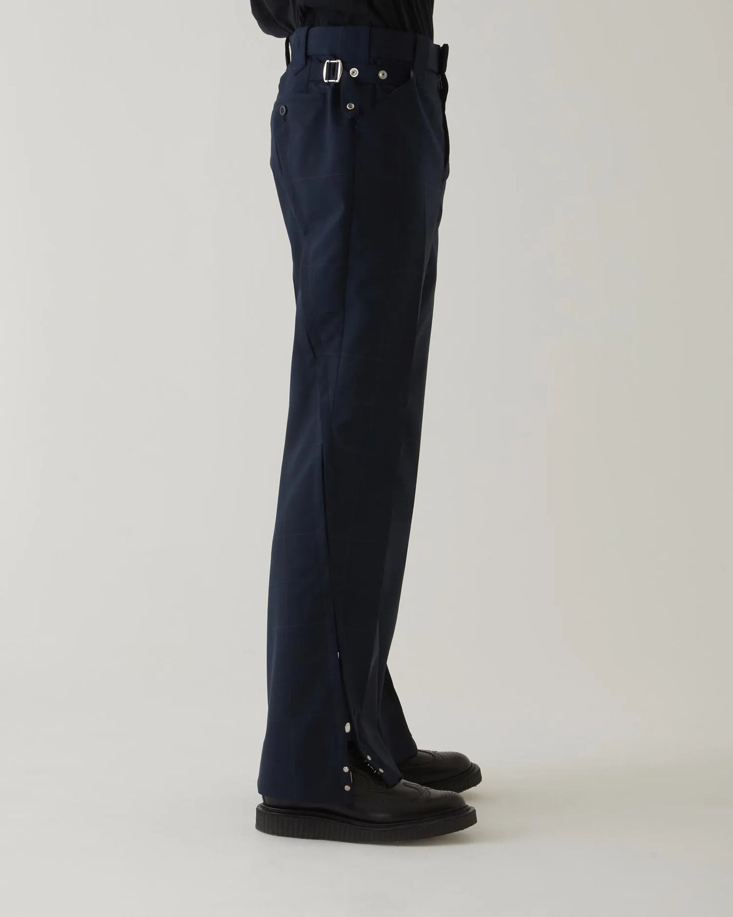 GLEN CHECK FLARED SLACKS NAVY