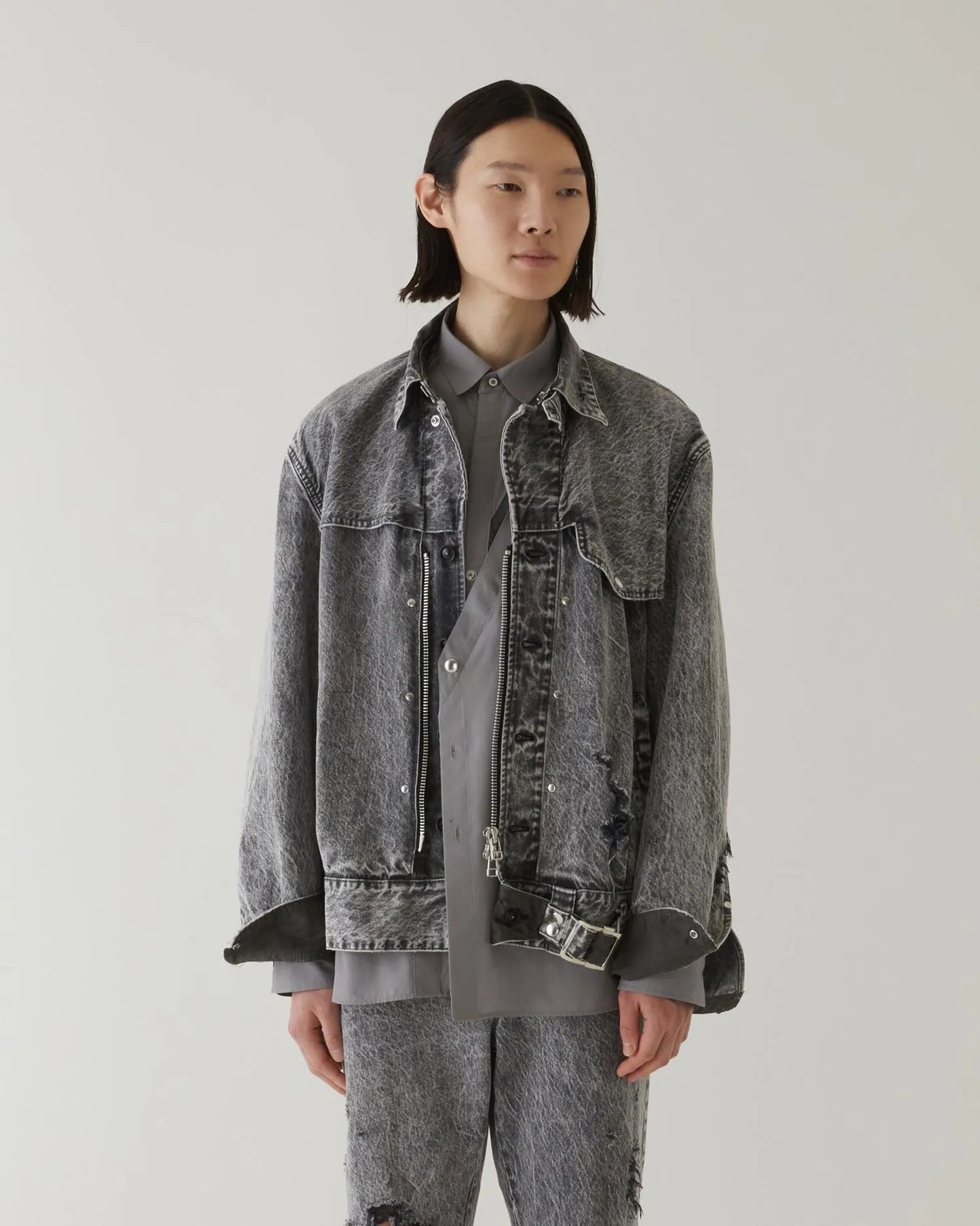 CRACKS BLEACH DENIM B.D JACKET BLACK