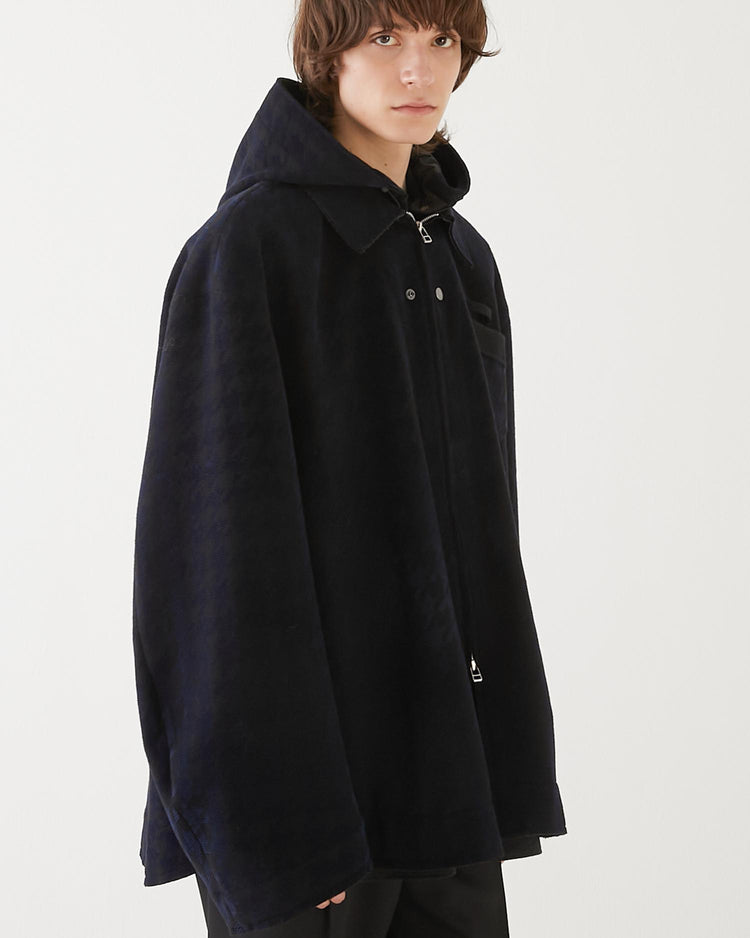 HOUNDSTOOTH HOODED SHIRT BLOUSON BLACK