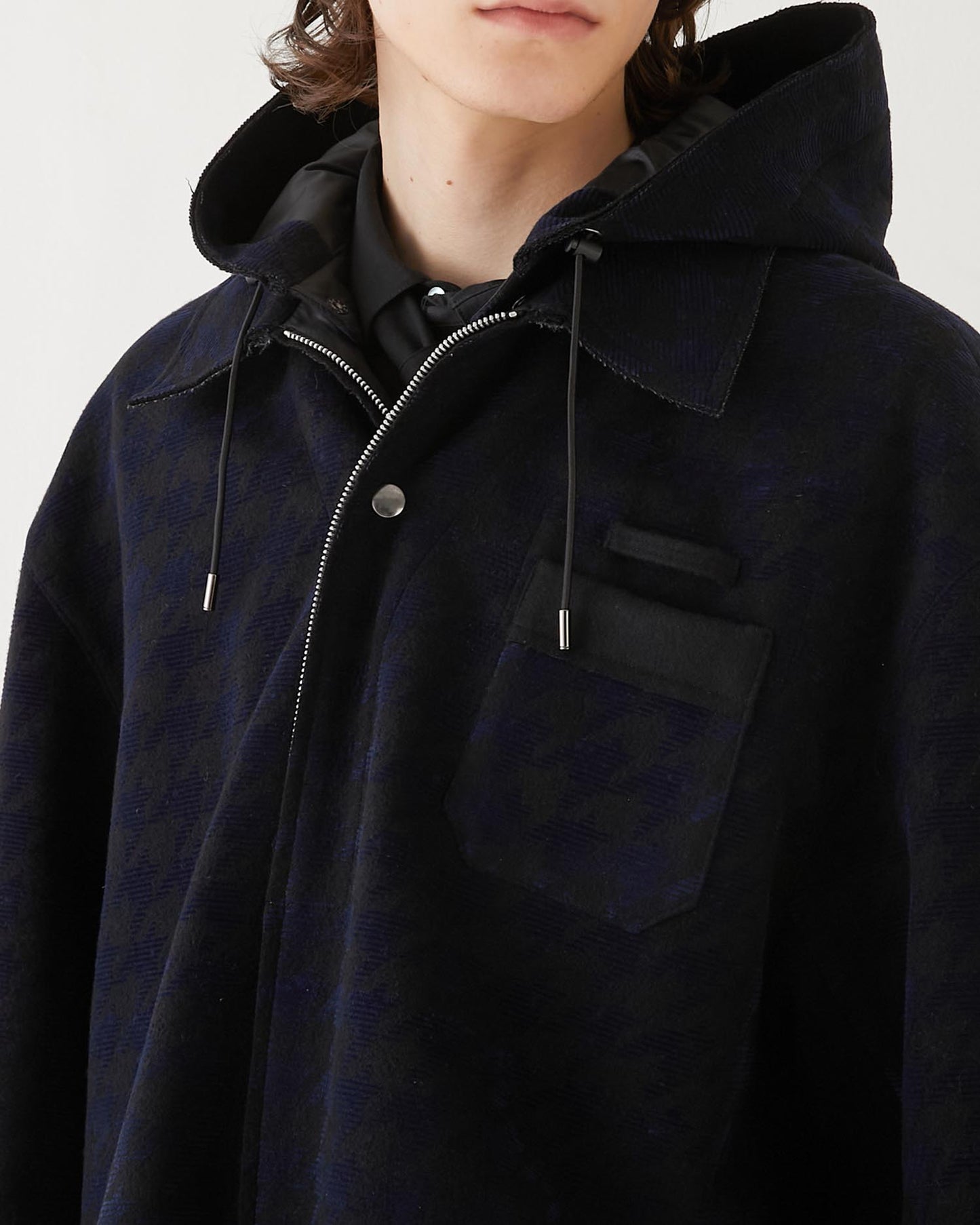 HOUNDSTOOTH HOODED SHIRT BLOUSON BLACK