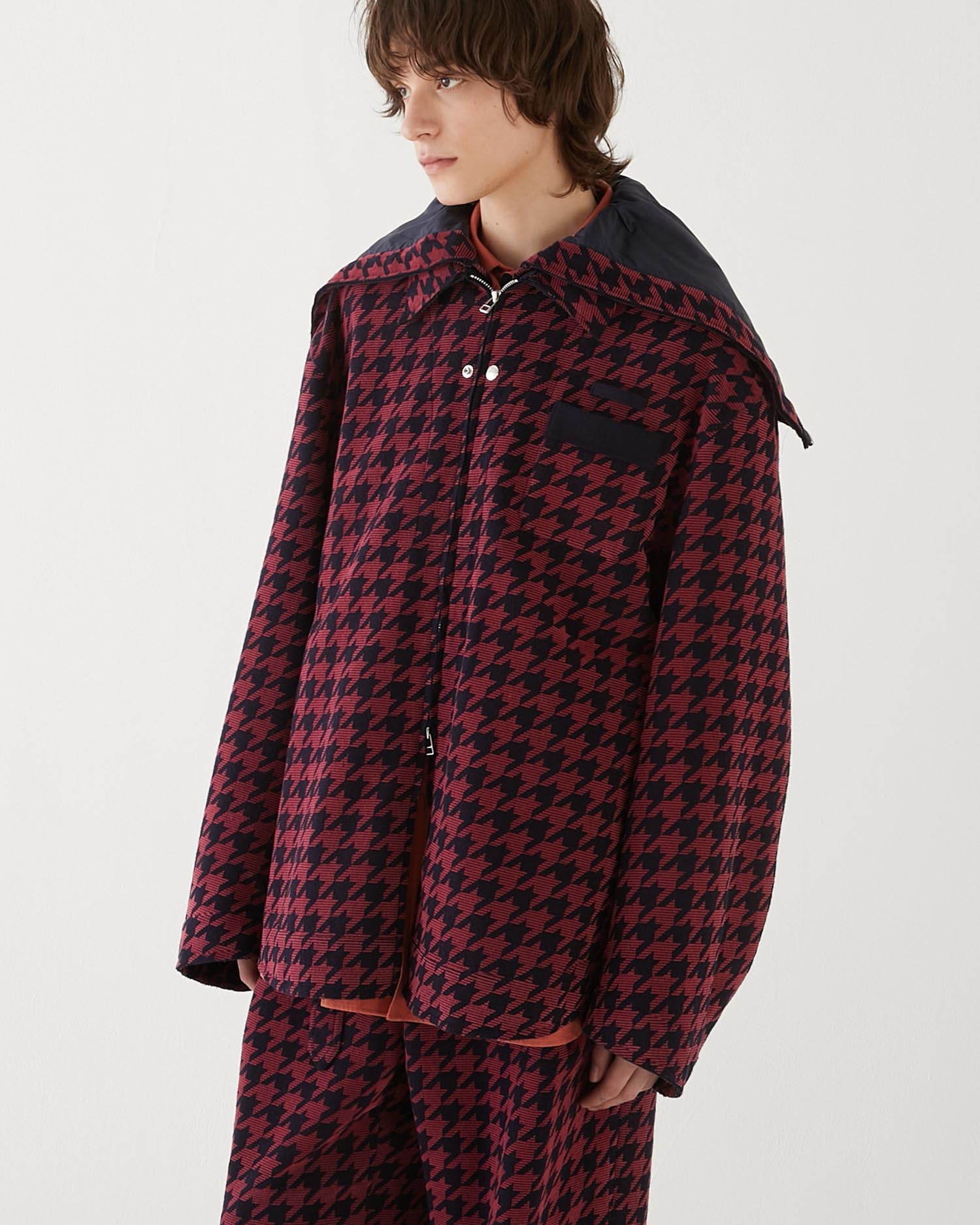 HOUNDSTOOTH HOODED SHIRT BLOUSON NAVY