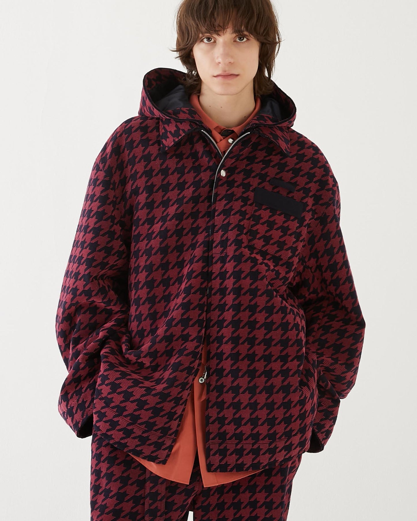 HOUNDSTOOTH HOODED SHIRT BLOUSON NAVY