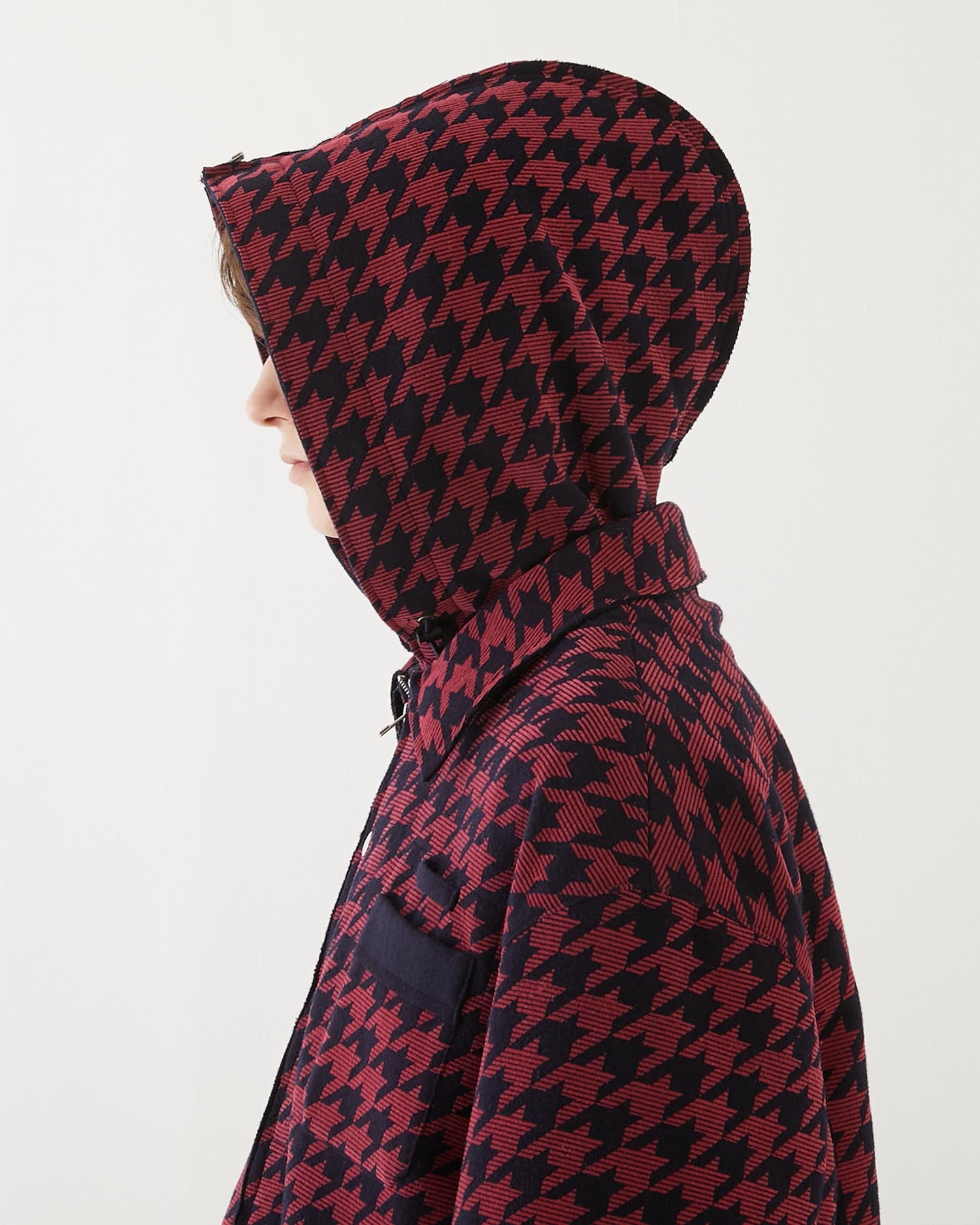 HOUNDSTOOTH HOODED SHIRT BLOUSON NAVY