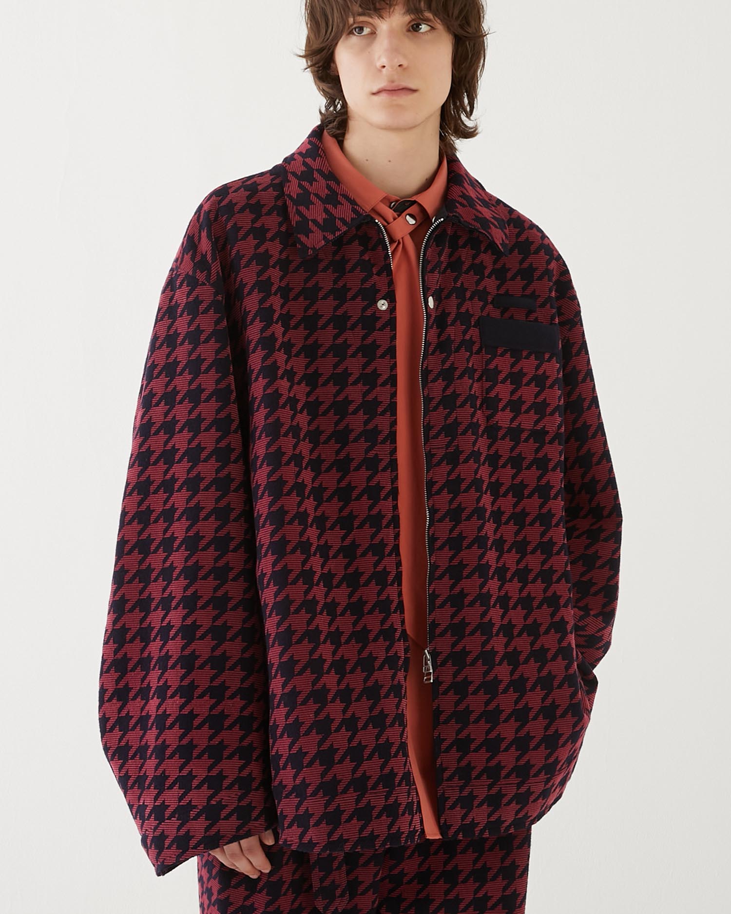 HOUNDSTOOTH HOODED SHIRT BLOUSON NAVY