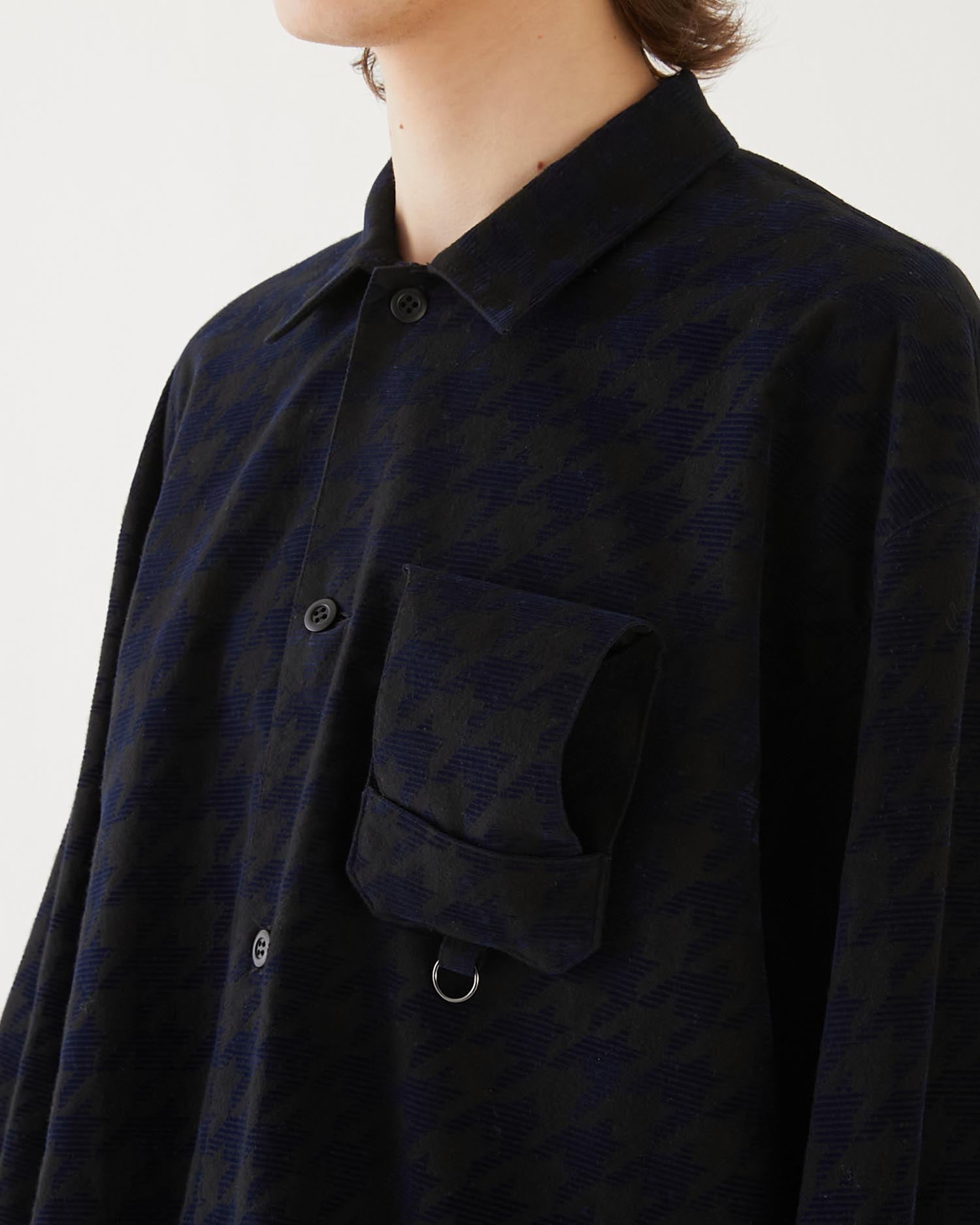 HOUNDSTOOTH GRANDPA SHIRT BLACK