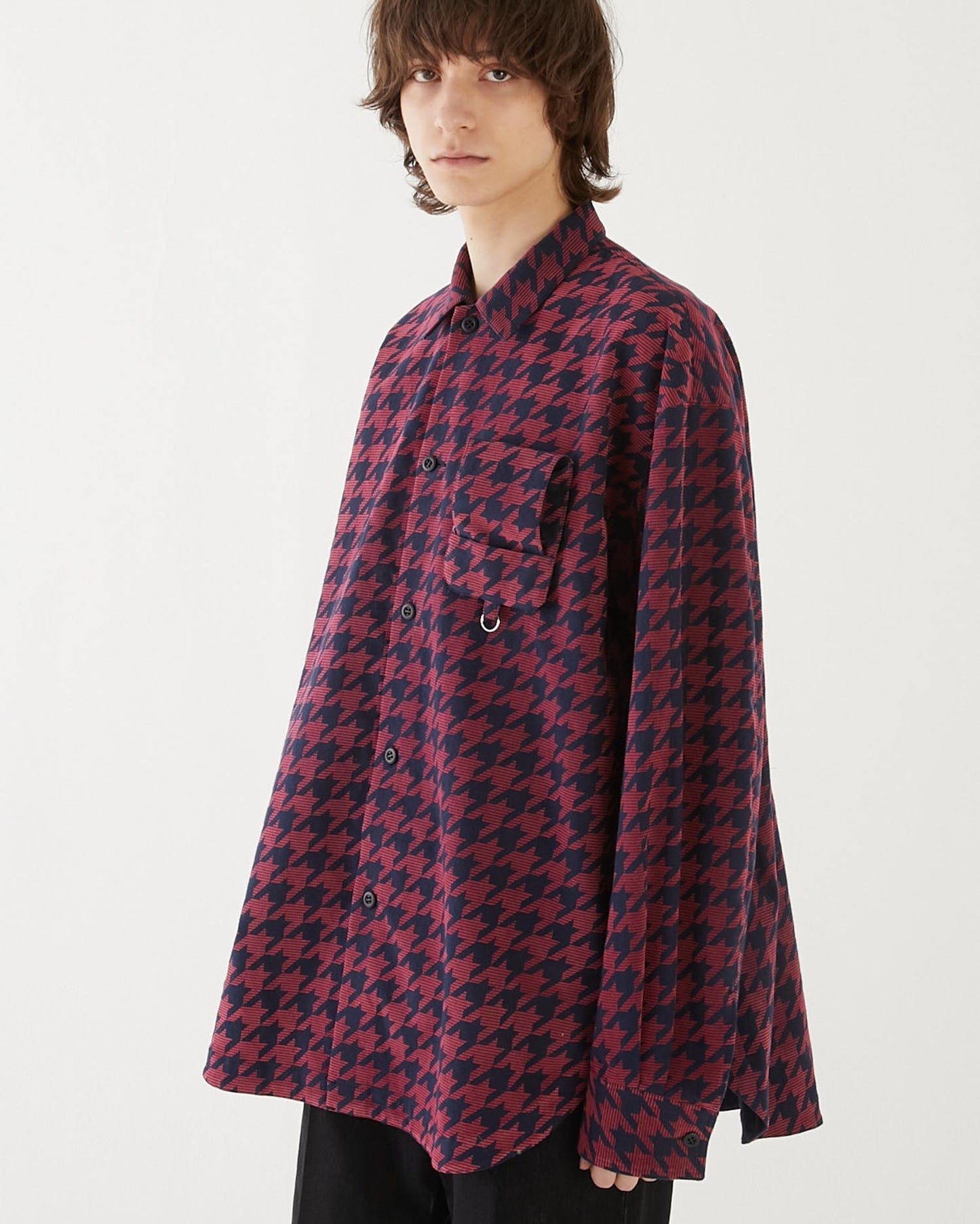 HOUNDSTOOTH GRANDPA SHIRT NAVY