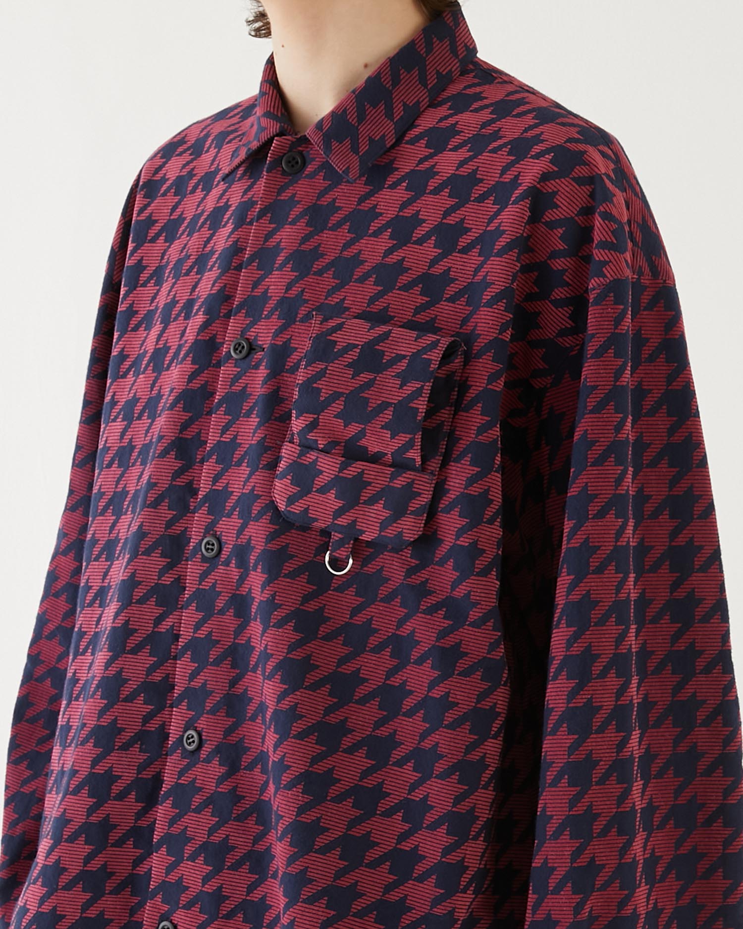 HOUNDSTOOTH GRANDPA SHIRT NAVY