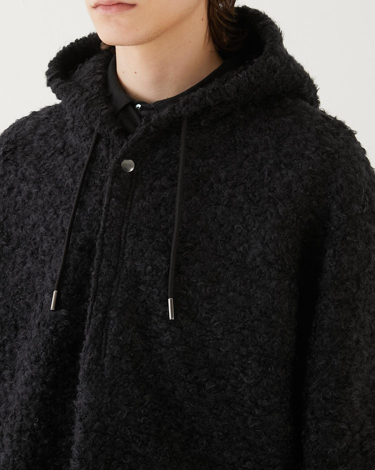 LOOP TWEED SLIT HOODIE BLACK