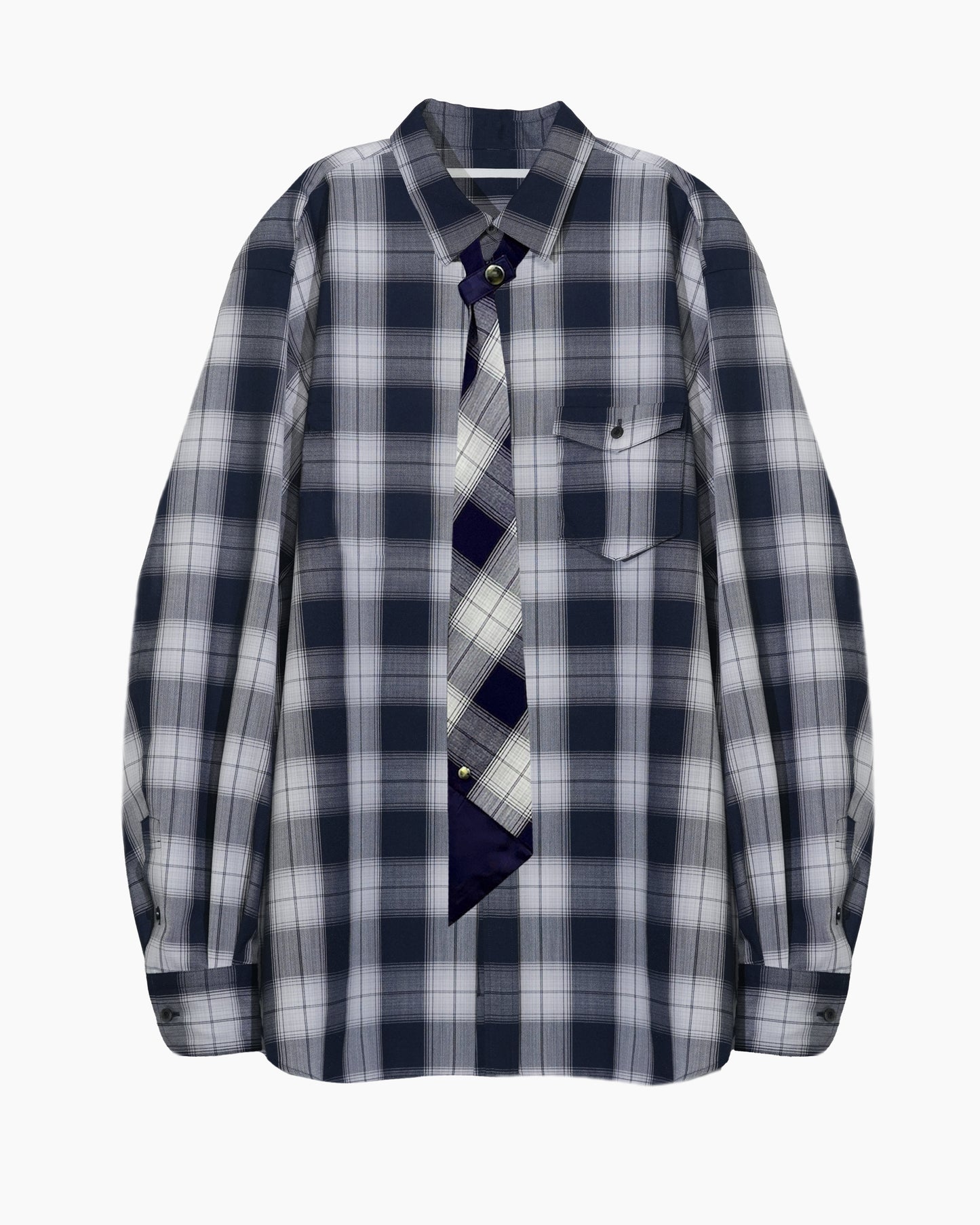 OMBRE CHECK NECKTIE SHIRT NAVY