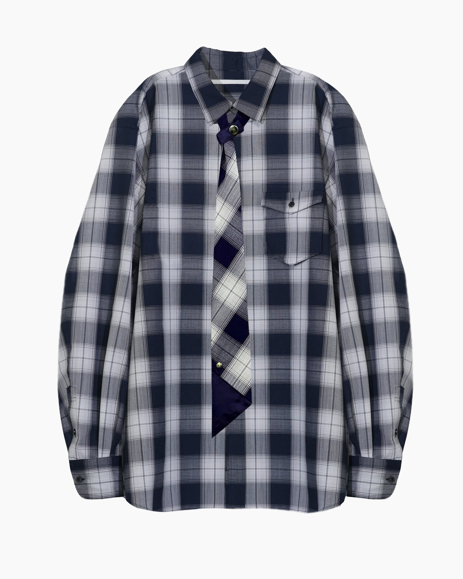 OMBRE CHECK NECKTIE SHIRT NAVY