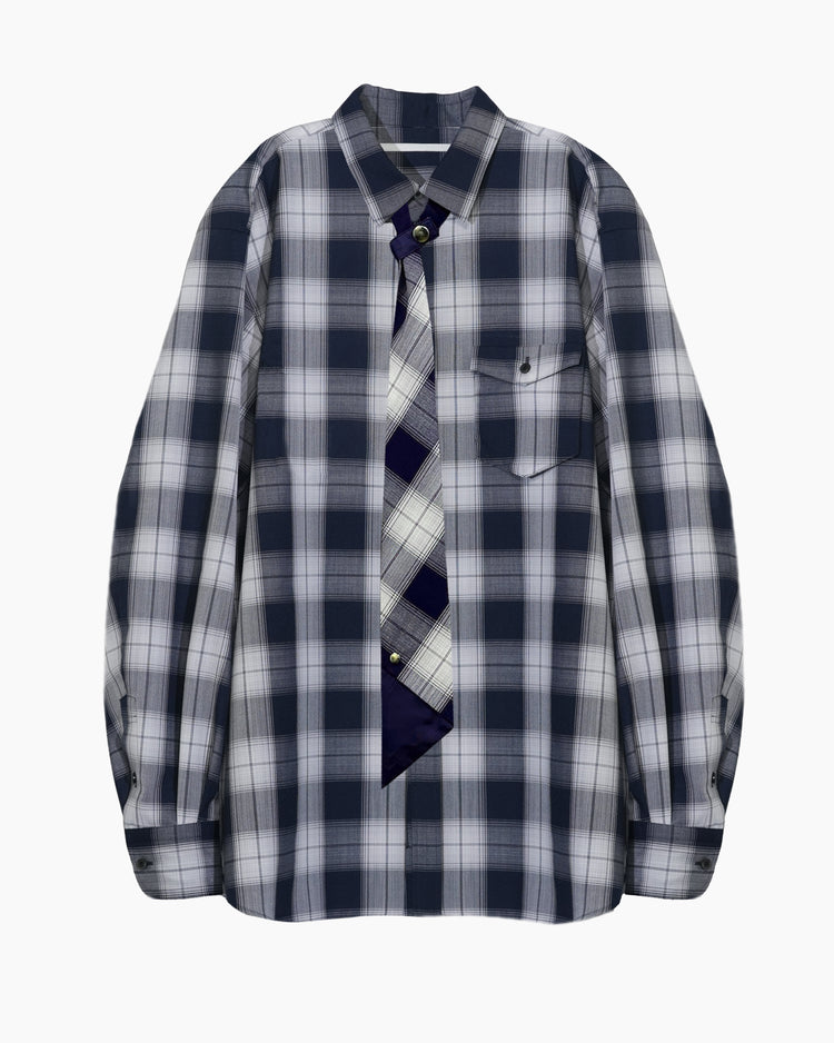 OMBRE CHECK NECKTIE SHIRT NAVY