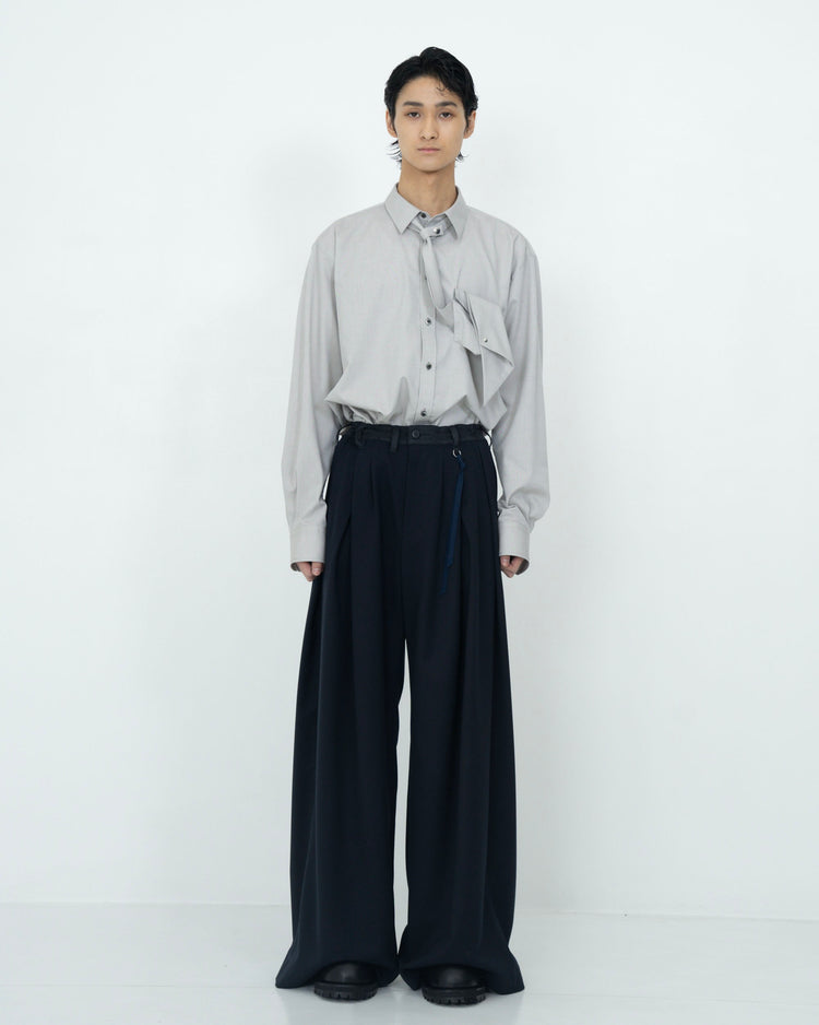 4-TUCK WIDE SLACKS NAVY