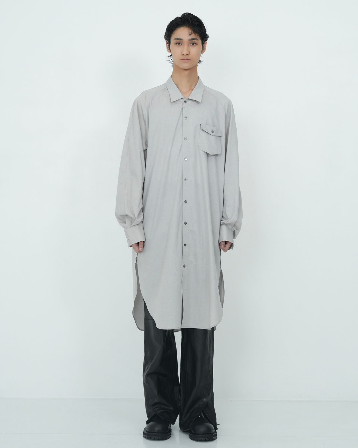 LOOSE NECK LONG SHIRT GREY