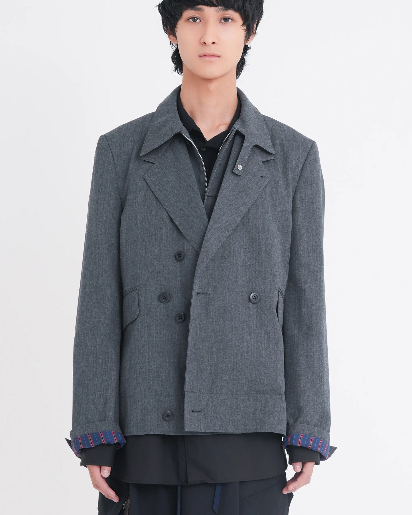 DOUBLE - BREASTED DECK JACKET GREY