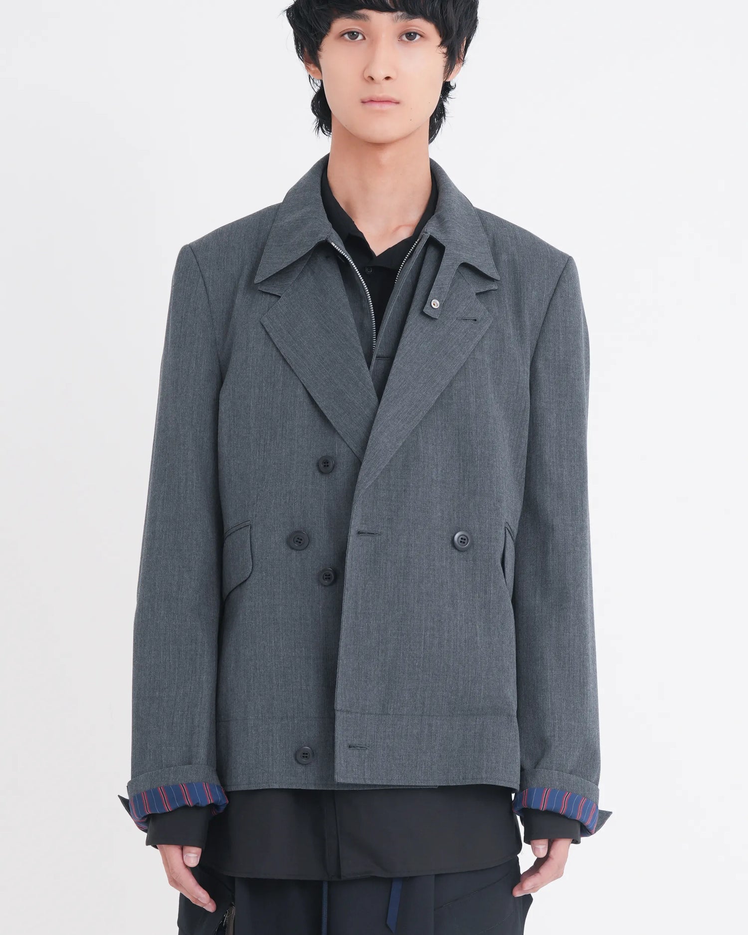 DOUBLE - BREASTED DECK JACKET GREY