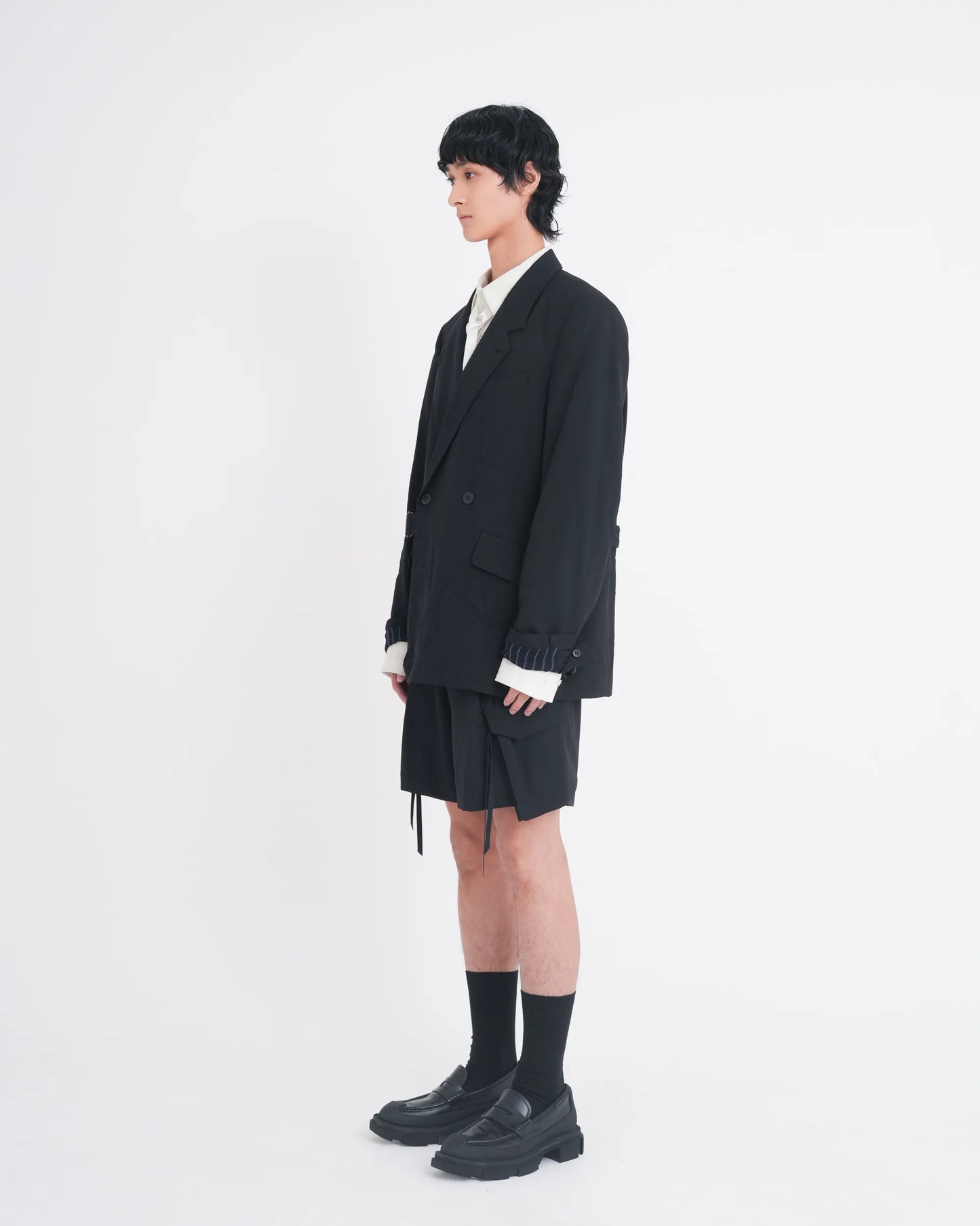 WRINKLED DOUBLE - BREASTED JACKET BLACK