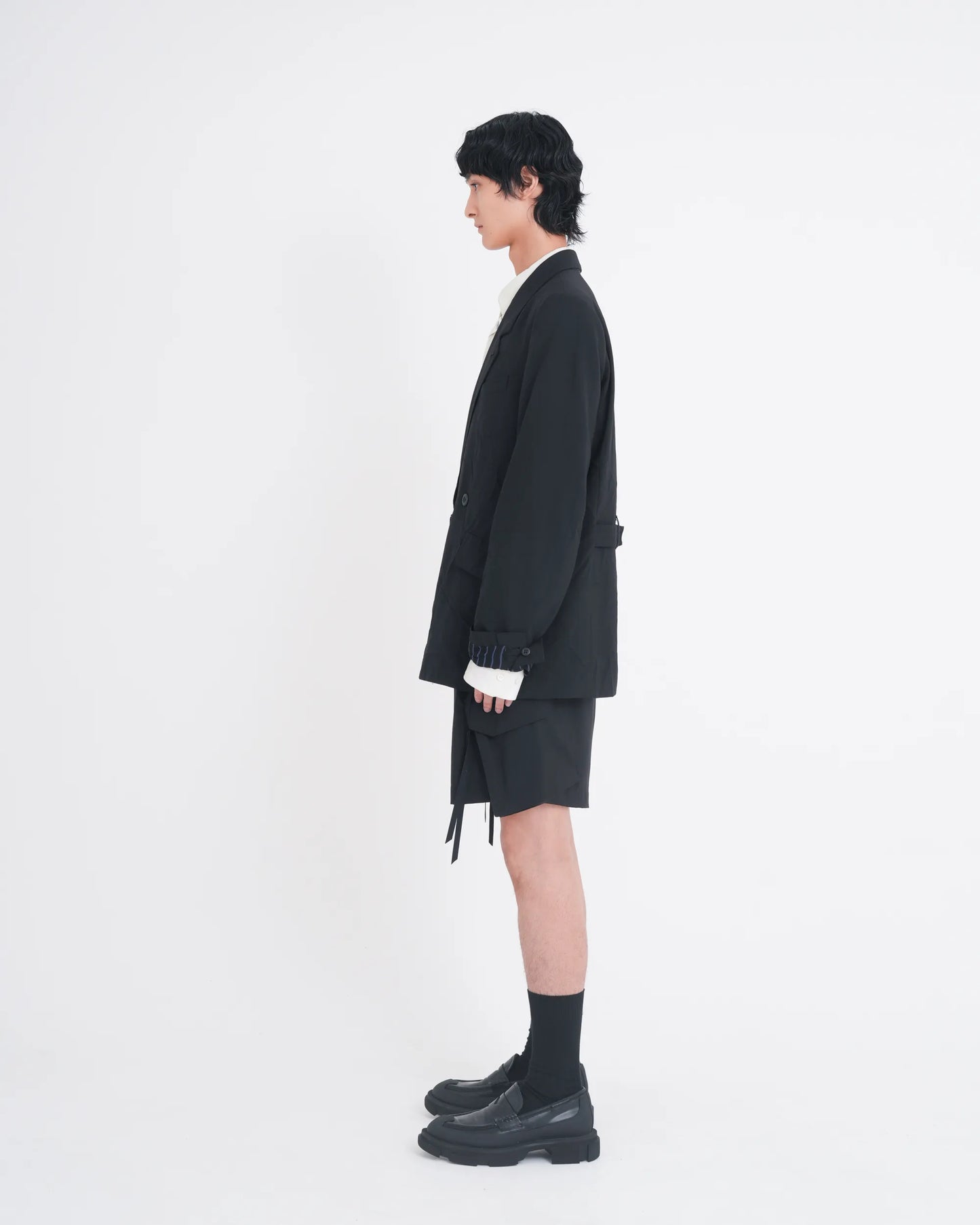 WRINKLED DOUBLE - BREASTED JACKET BLACK