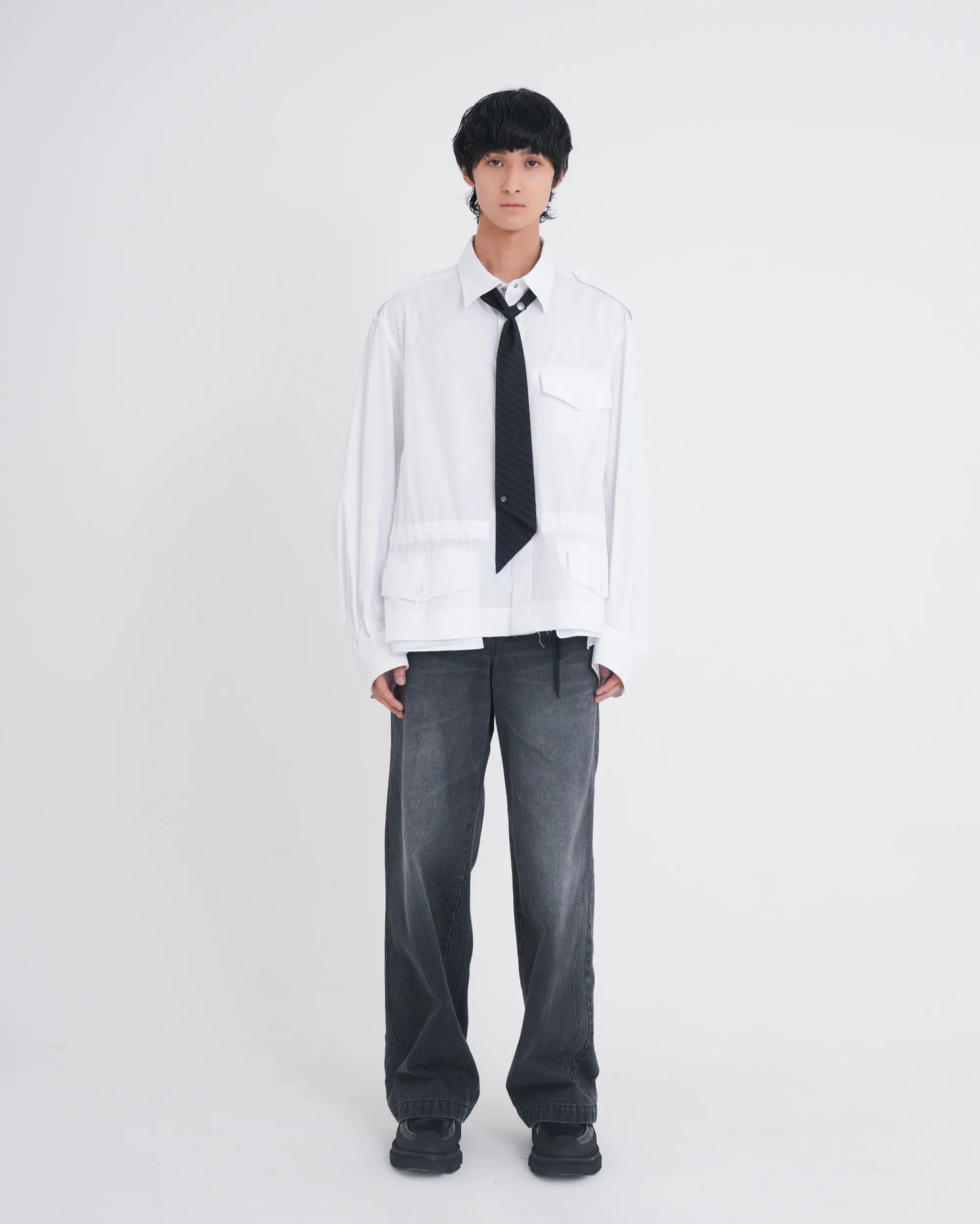 DOUBLE KNEE DENIM PANTS BLACK