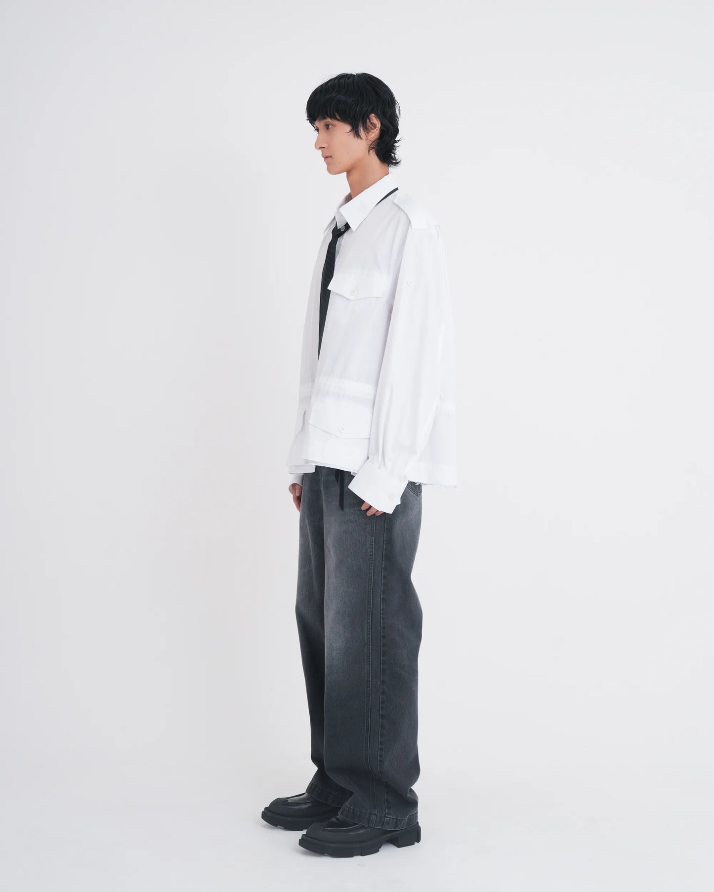 DOUBLE KNEE DENIM PANTS BLACK