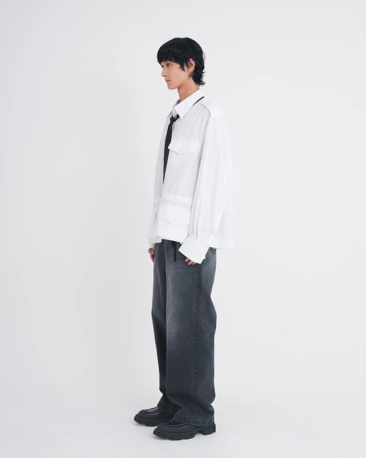 DOUBLE KNEE DENIM PANTS BLACK