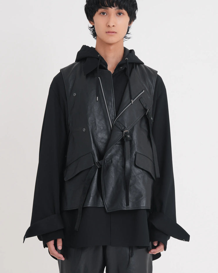 LEATHER JERKIN VEST BLACK
