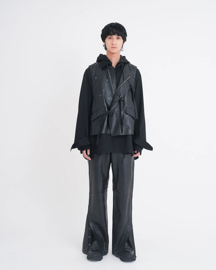 LEATHER JERKIN VEST BLACK