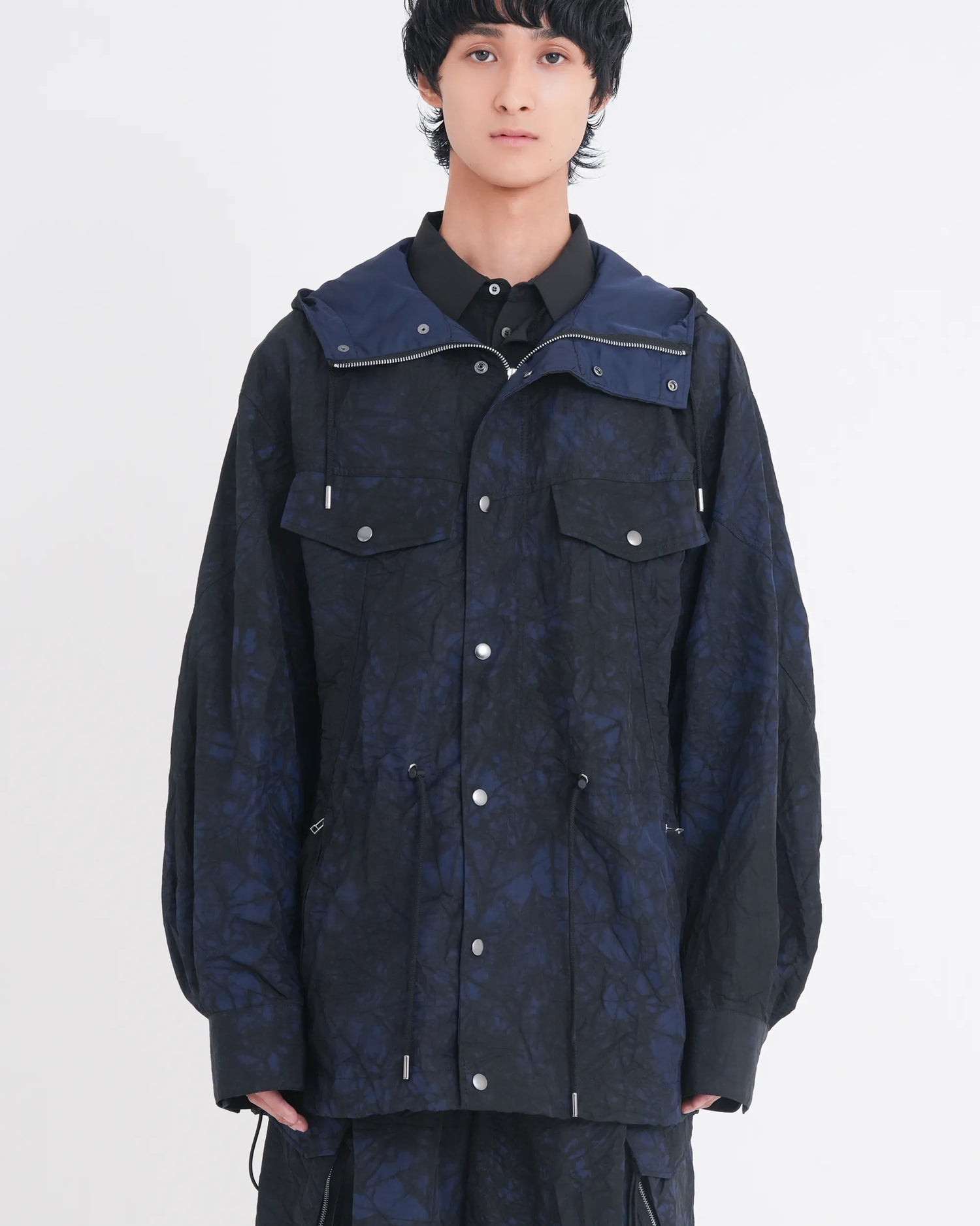 TIE-DYED NYLON OXFORD ANORAK PARKA NAVY