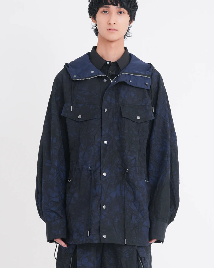 TIE-DYED NYLON OXFORD ANORAK PARKA NAVY