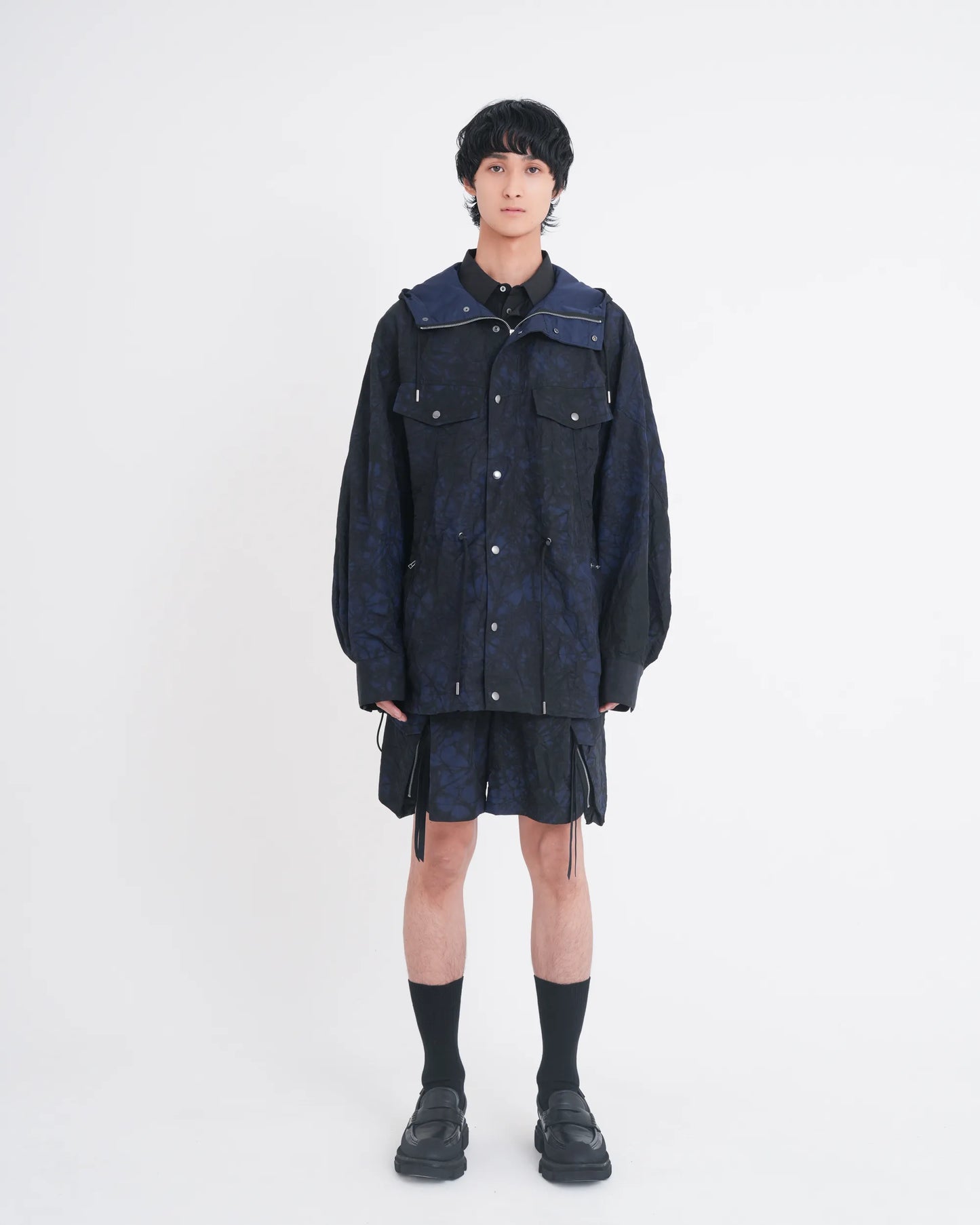 TIE-DYED NYLON OXFORD ANORAK PARKA NAVY