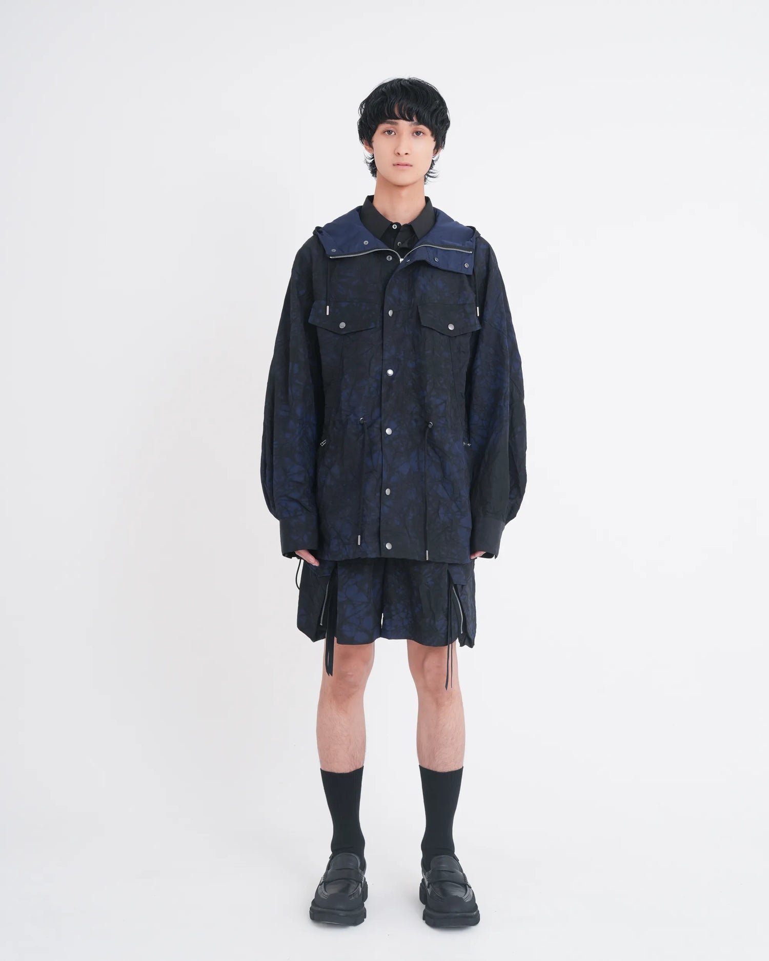 TIE-DYED NYLON OXFORD ANORAK PARKA NAVY