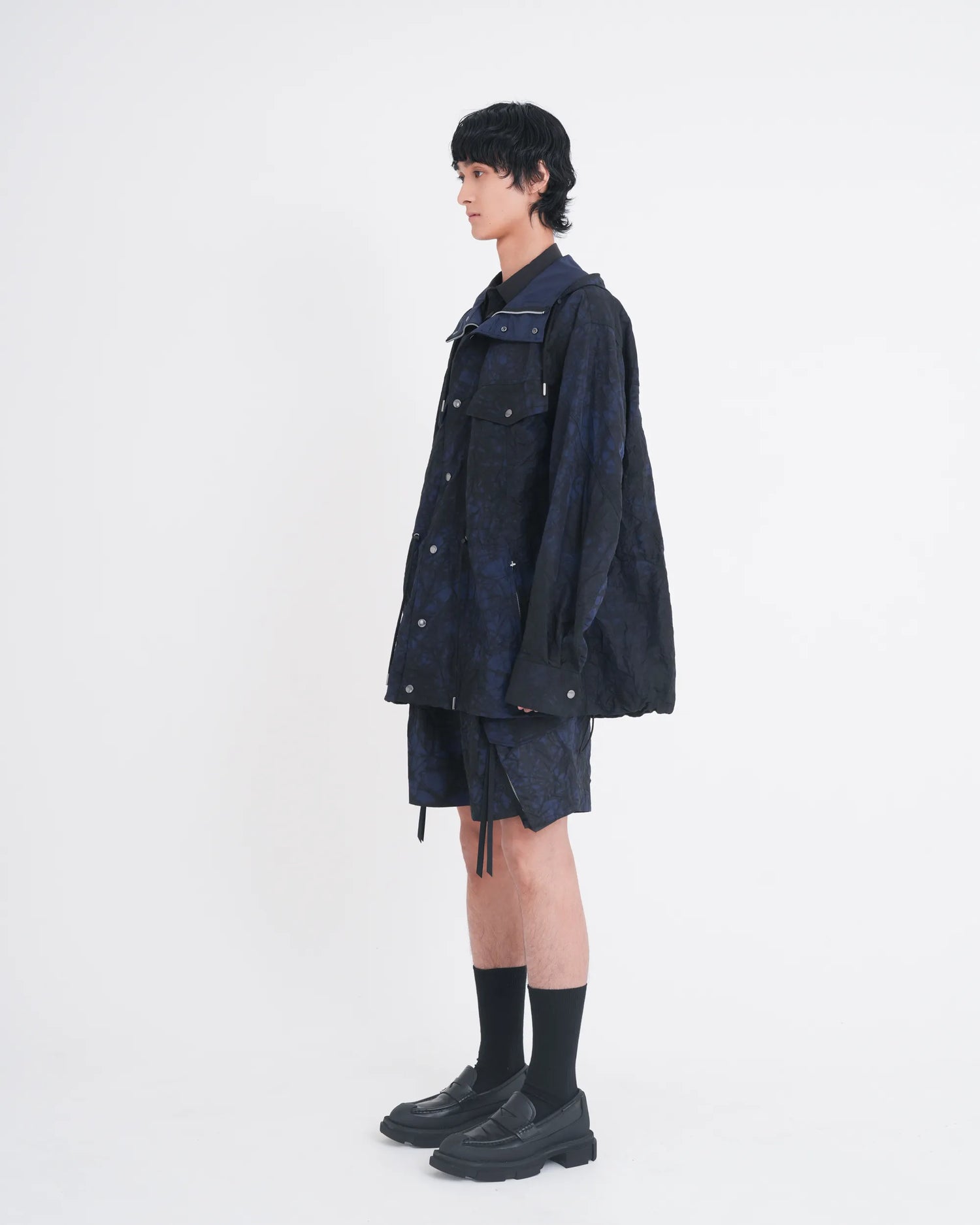 TIE-DYED NYLON OXFORD PCS COMBAT SHORTS NAVY