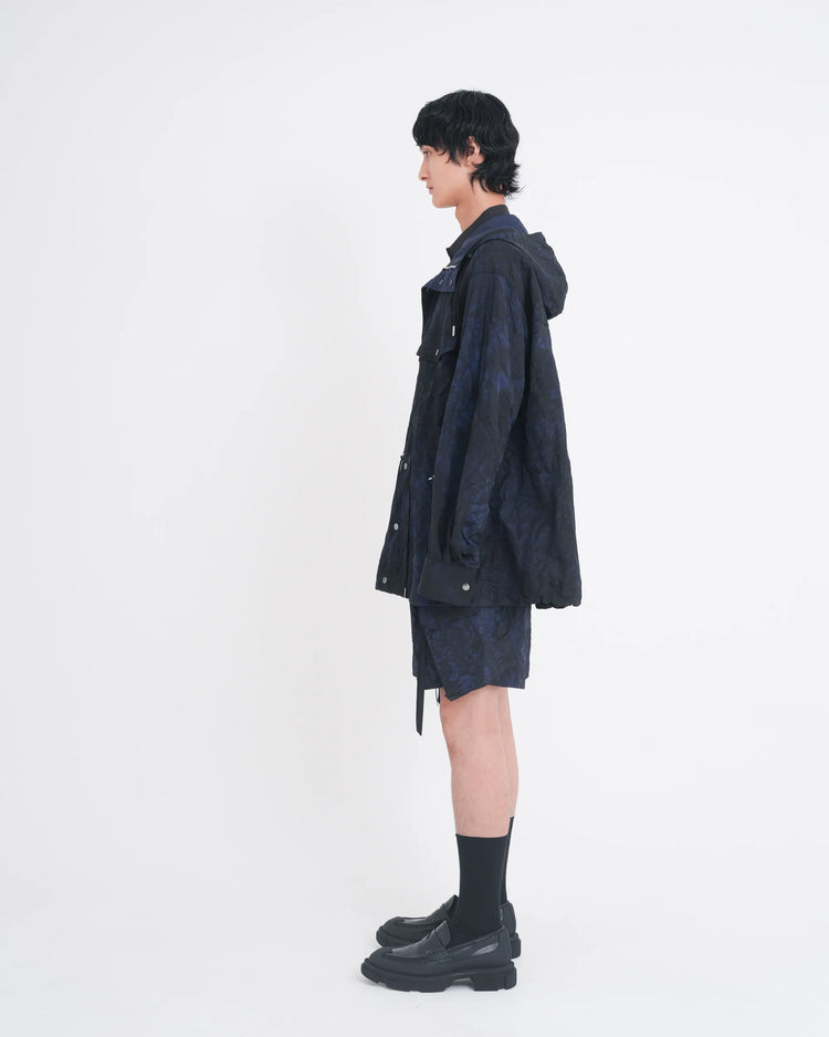 TIE-DYED NYLON OXFORD ANORAK PARKA NAVY