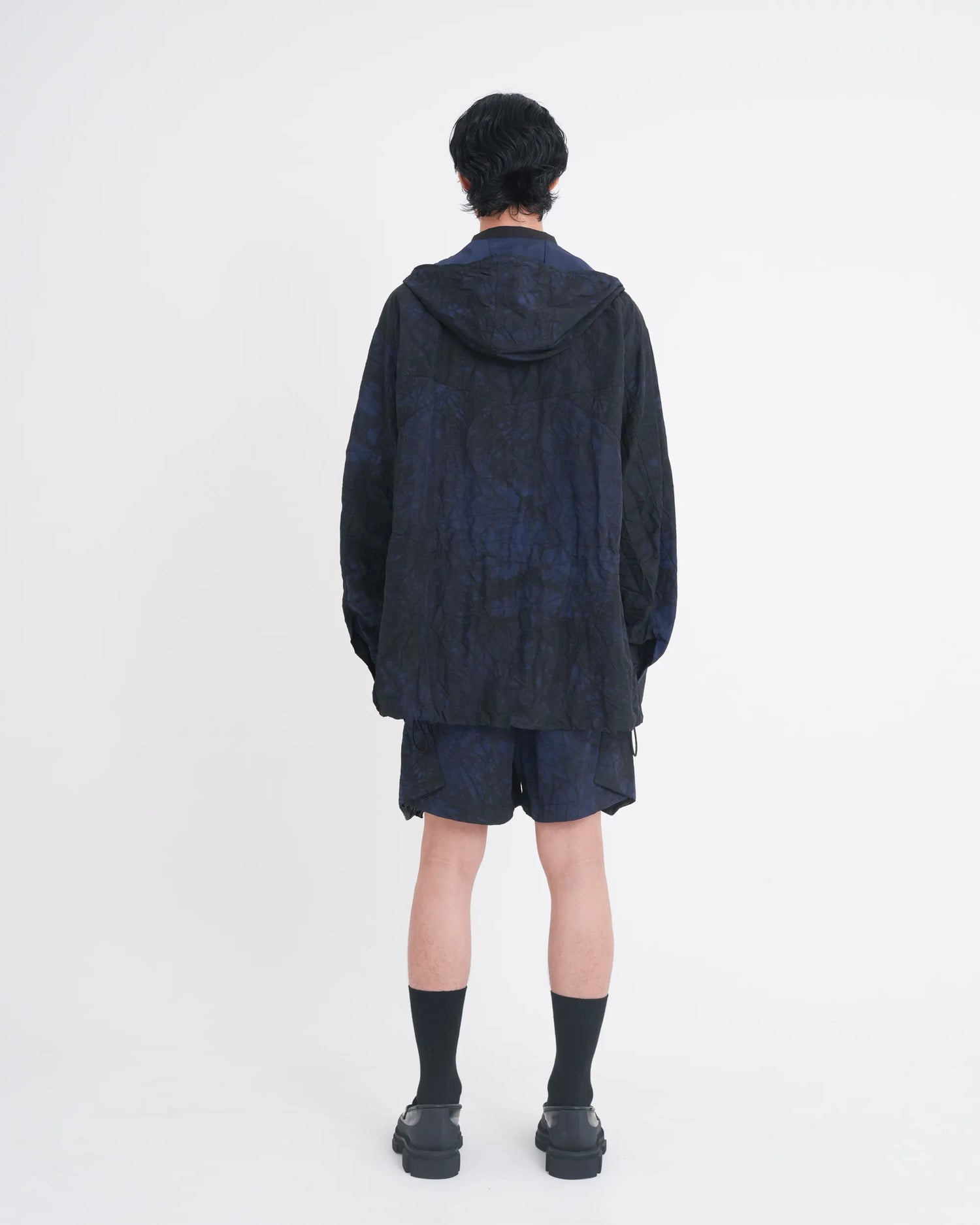 TIE-DYED NYLON OXFORD ANORAK PARKA NAVY