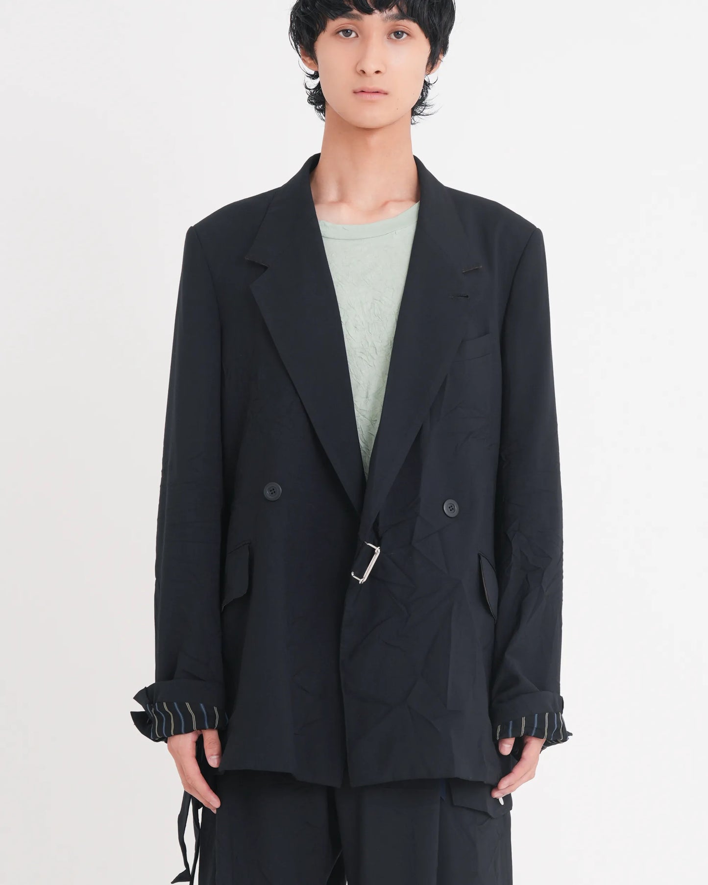 WRINKLED DOUBLE - BREASTED JACKET NAVY
