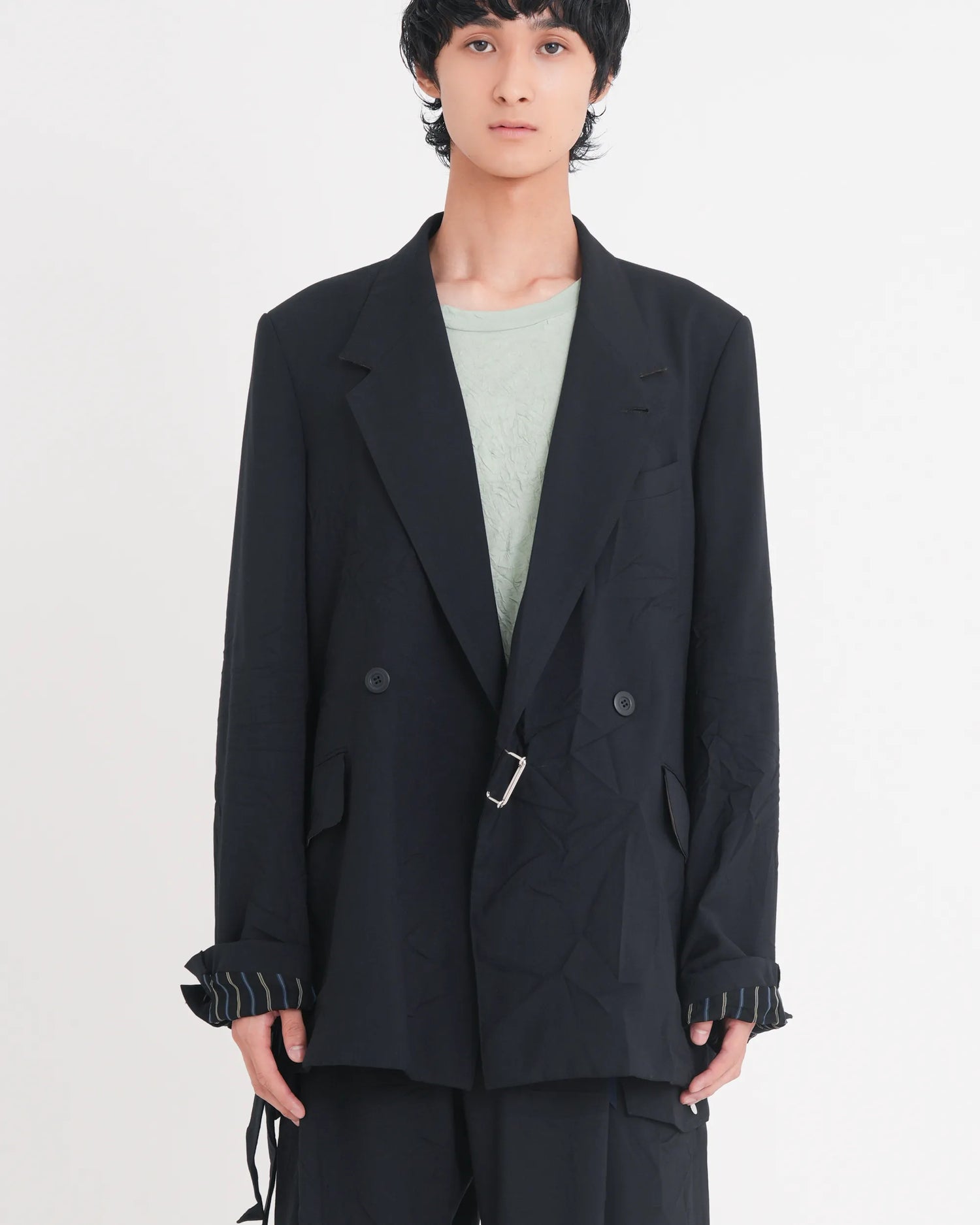 WRINKLED DOUBLE - BREASTED JACKET NAVY