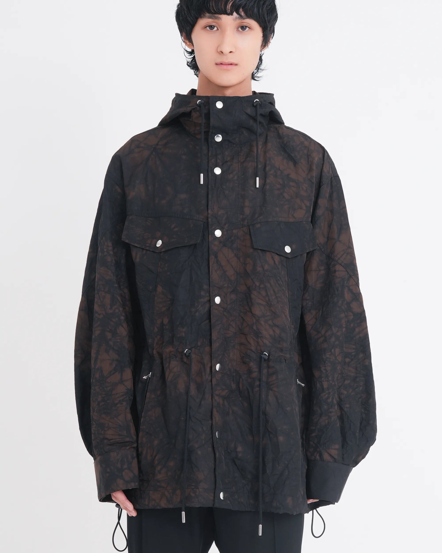 TIE-DYED NYLON OXFORD ANORAK PARKA BROWN