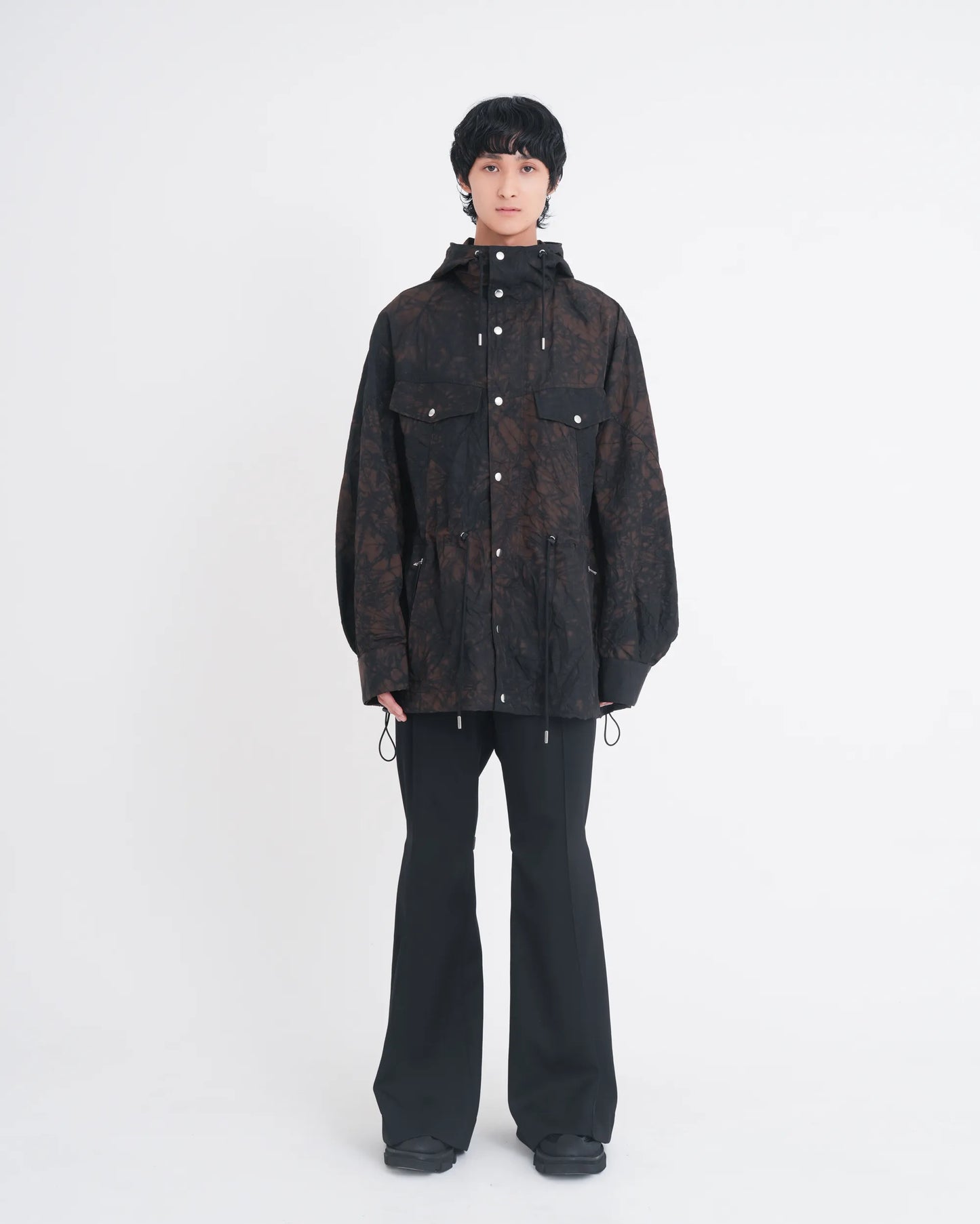 TIE-DYED NYLON OXFORD ANORAK PARKA BROWN